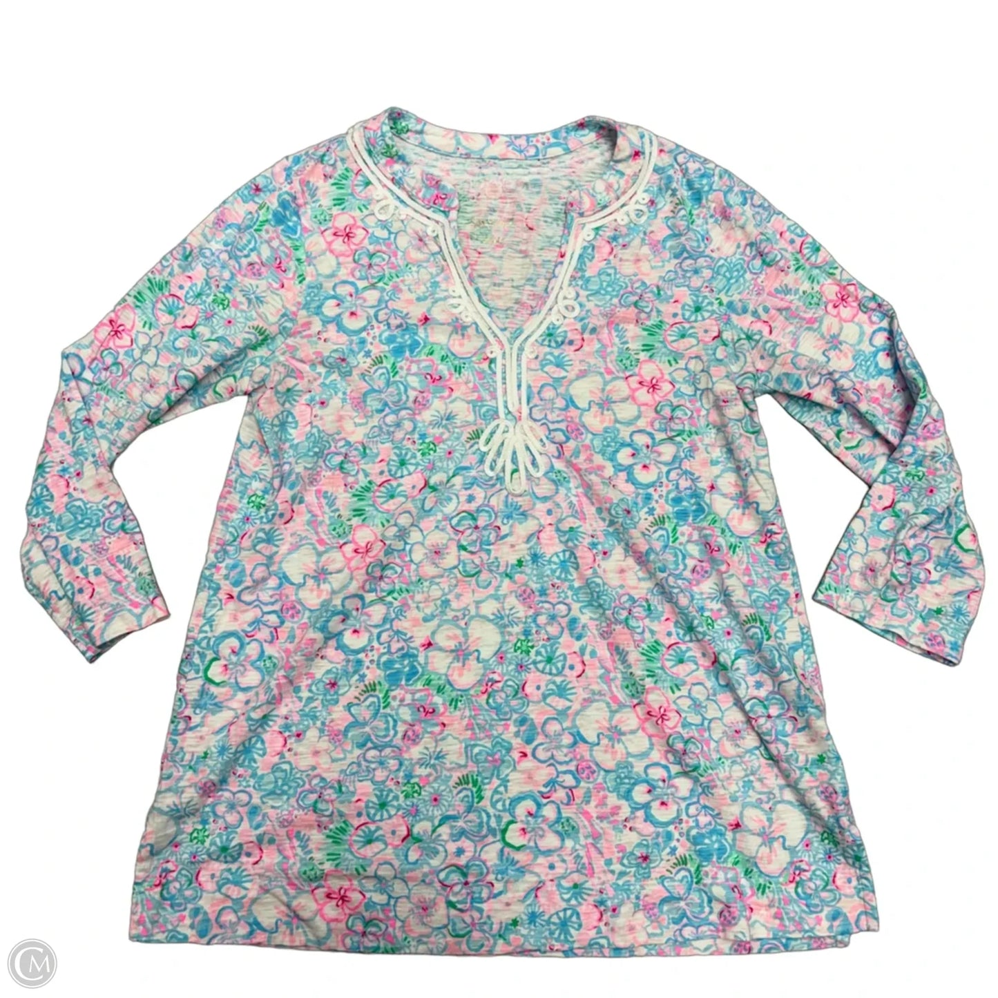 Top Long Sleeve Designer By Lilly Pulitzer In Blue & Pink, Size: L