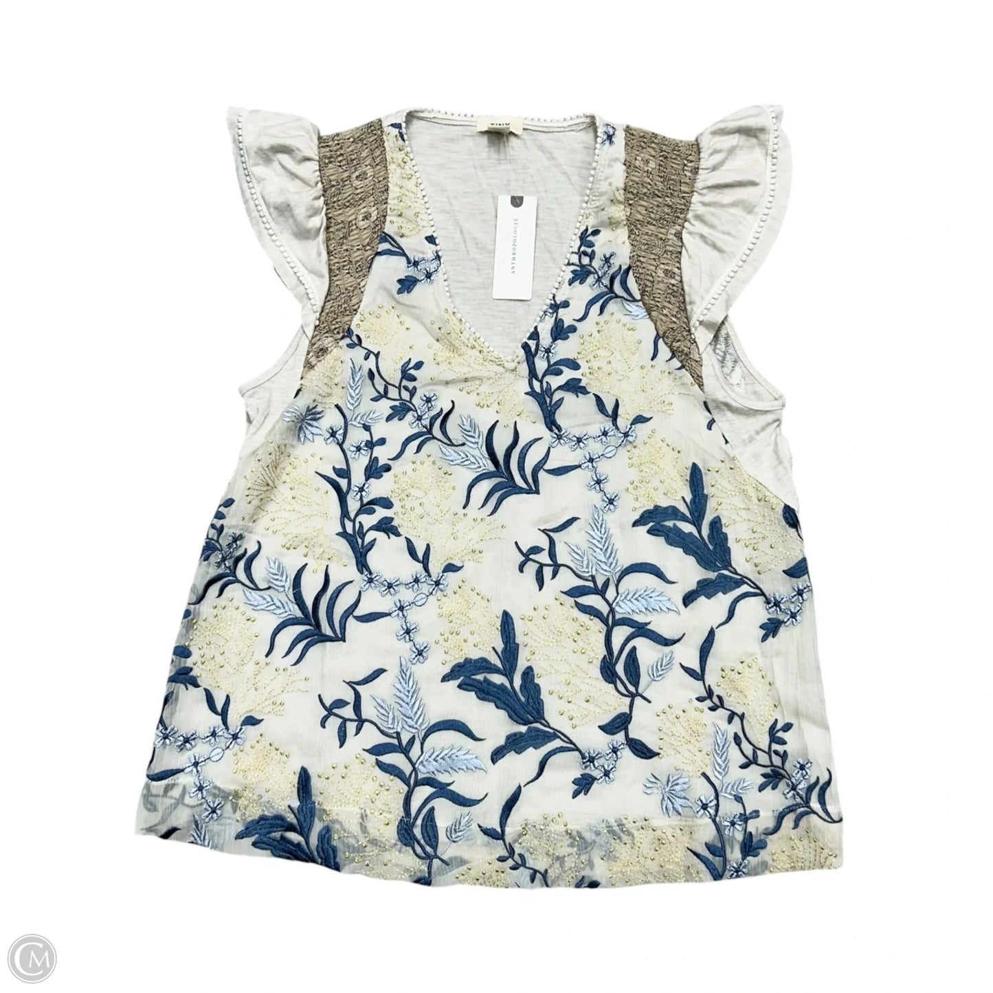 Top Short Sleeve By Tiny In Blue & Cream, Size: Xxs