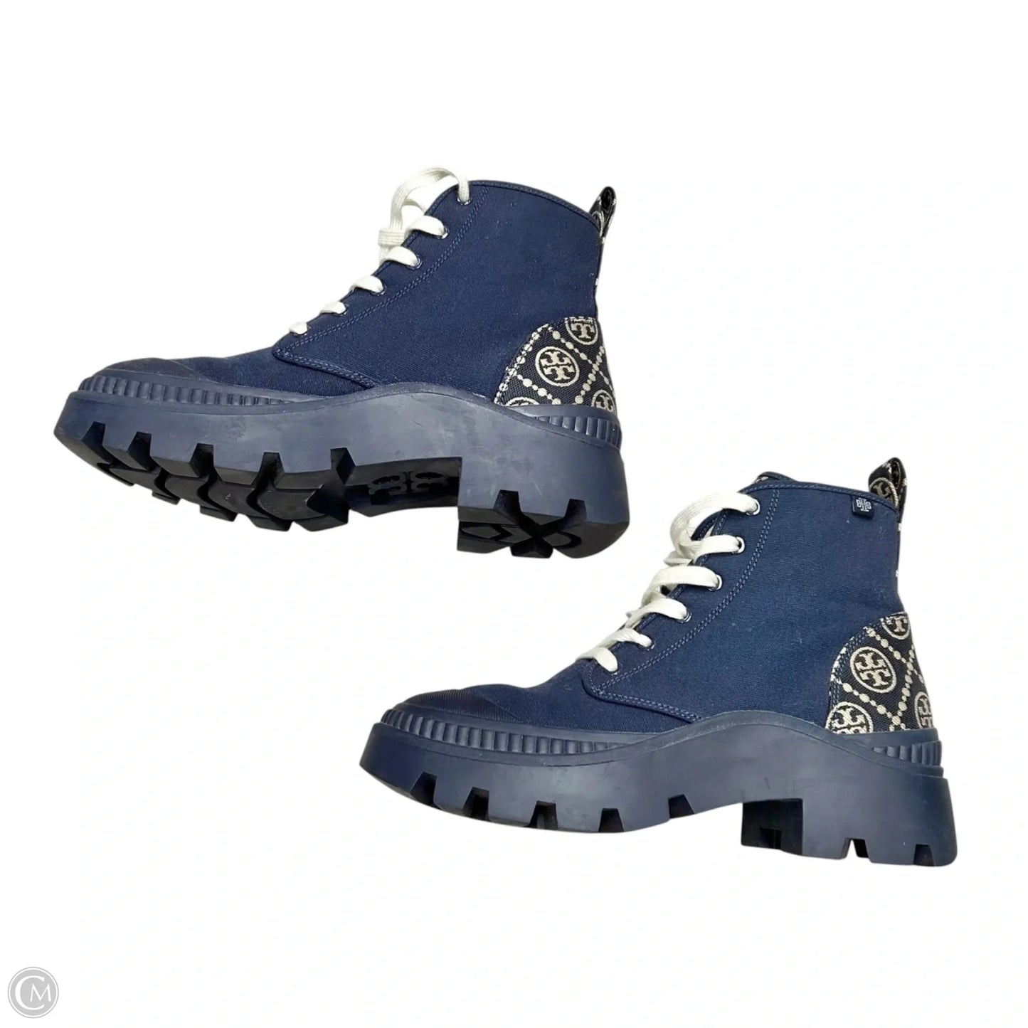 Boots Designer By Tory Burch In Blue & Cream, Size: 8.5