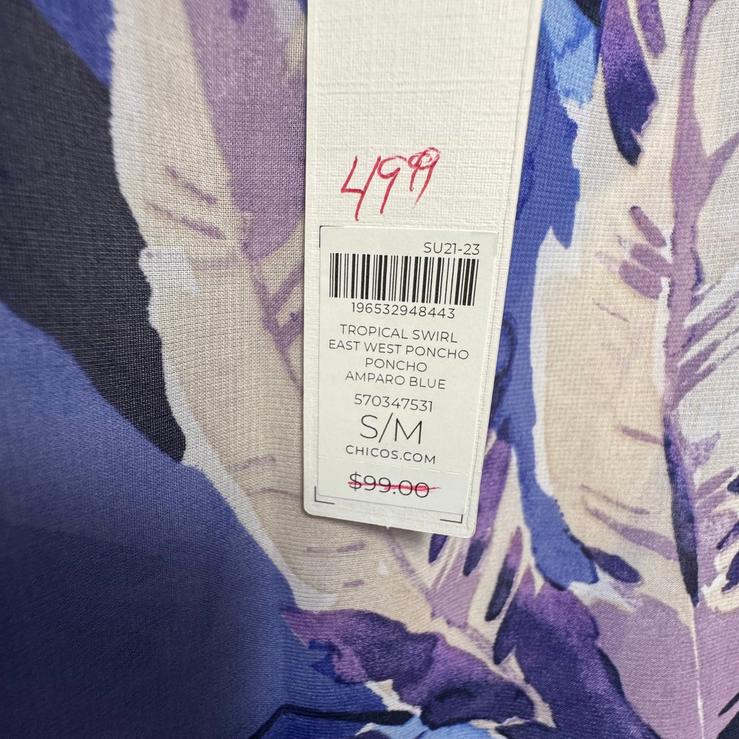 Tropical Swirl Wast West Poncho By Chicos In Floral Print, Size: S/M