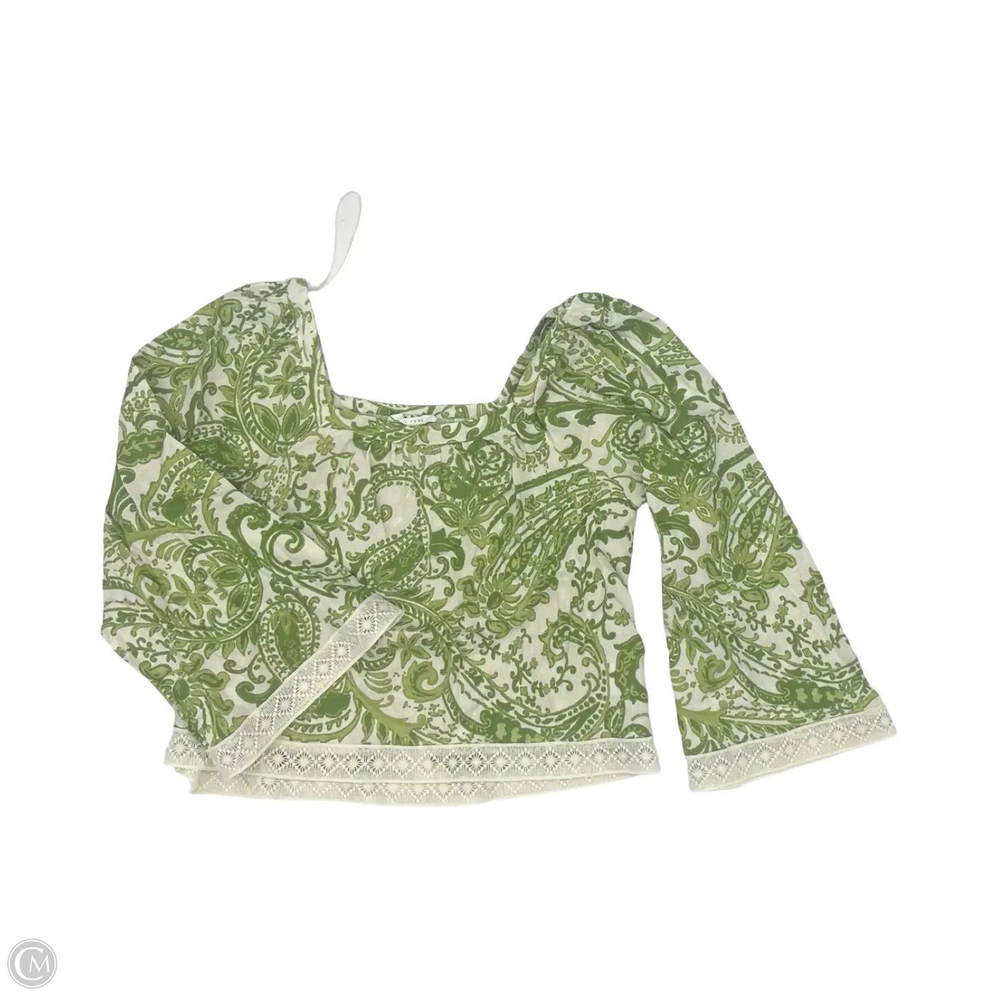 Top Long Sleeve By Nicole Miller In Green & White, Size: S