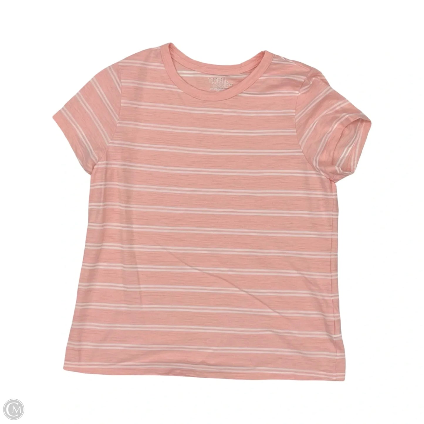 Top Short Sleeve By Time And Tru In Pink & White, Size: L