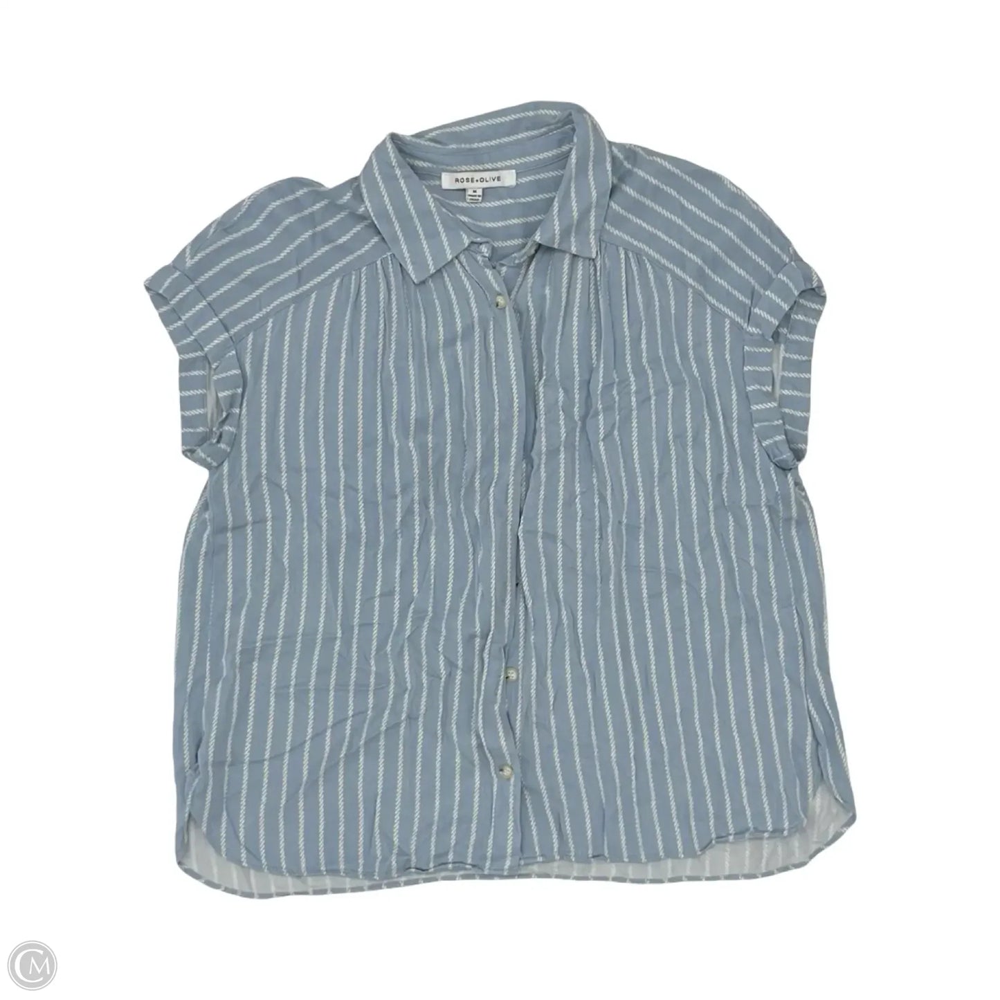 Blouse Short Sleeve By Rose And Olive In Blue & White, Size: M