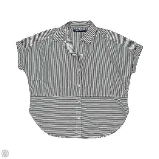 Blouse Short Sleeve By Calvin Klein In Grey & White, Size: S