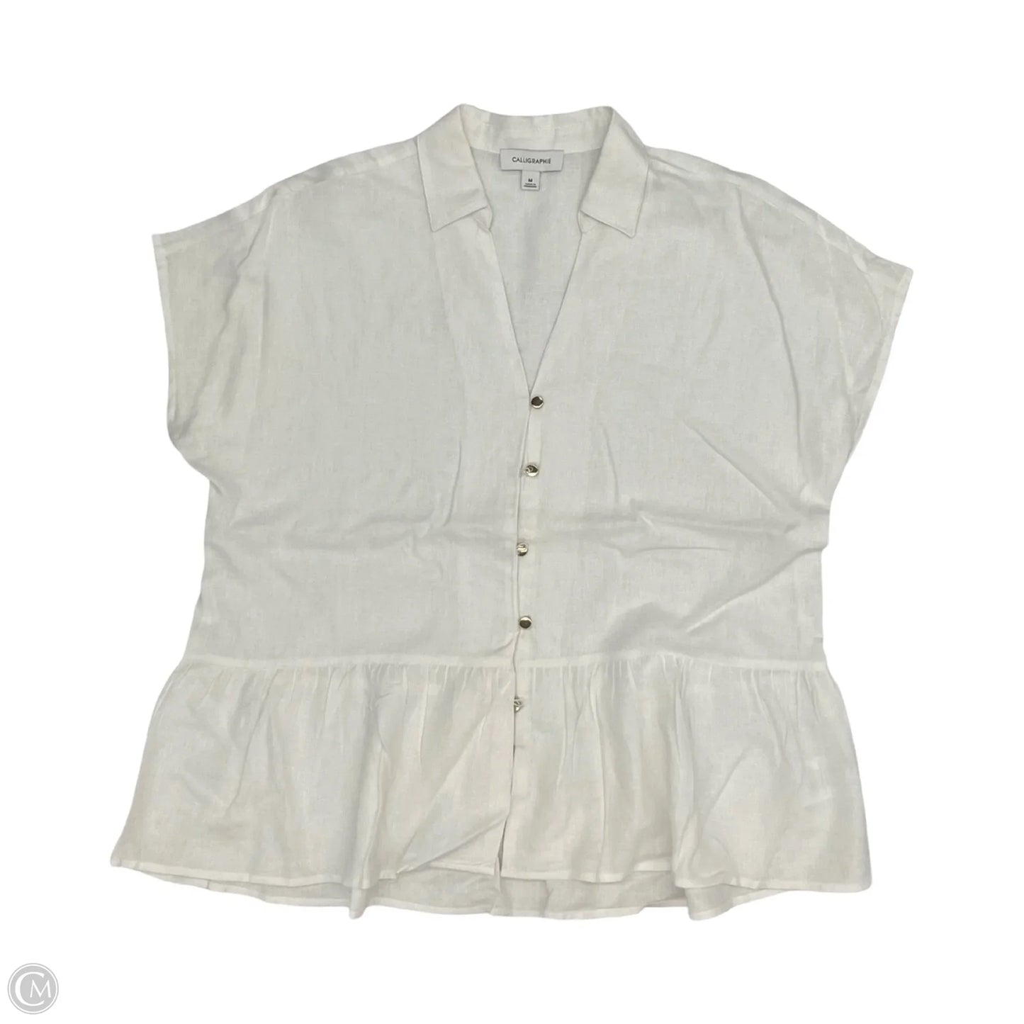 Blouse Short Sleeve By Calligraphie In White, Size: M