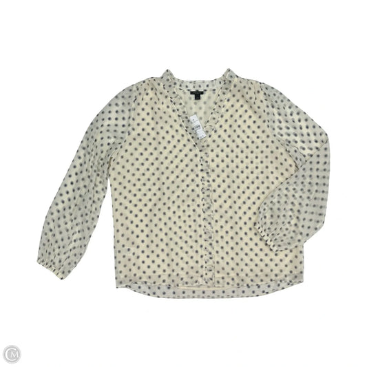 Blouse Long Sleeve By Ann Taylor In Blue & Cream, Size: L