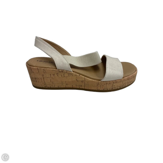 Sandals Heels Wedge By Life Stride In Cream, Size: 9.5