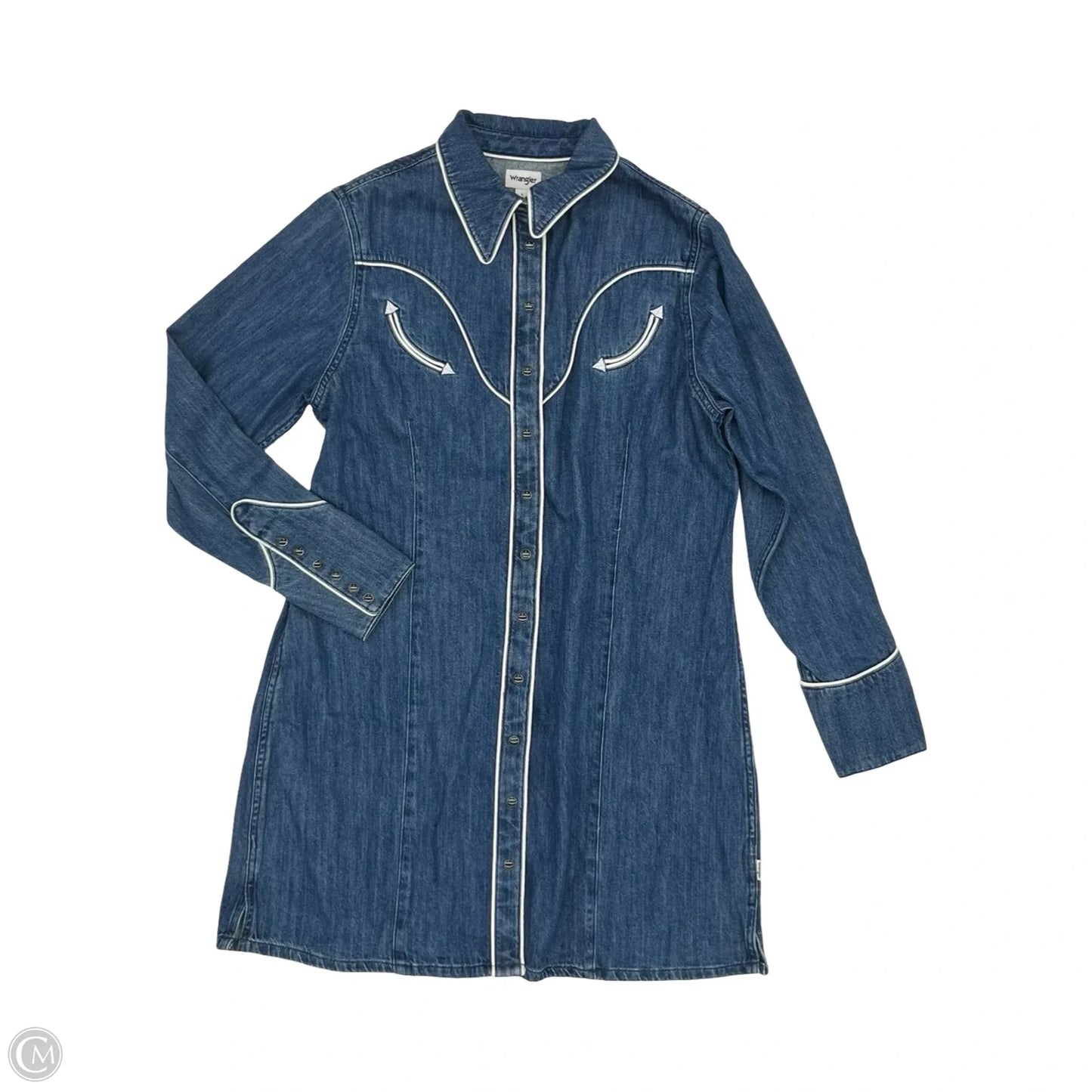 Dress Casual Midi By Wrangler In Blue Denim, Size: L