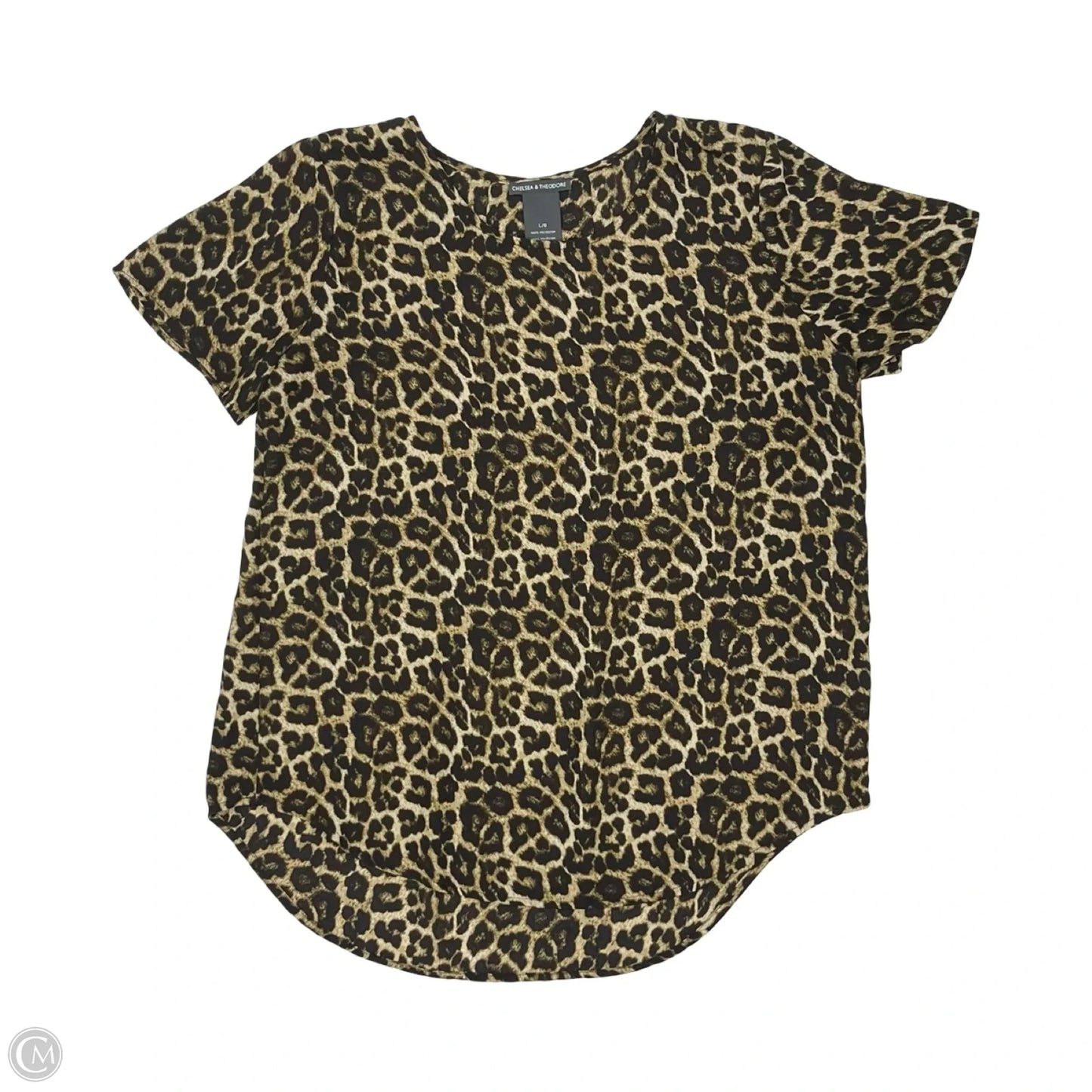 Blouse Short Sleeve By Chelsea And Theodore In Leopard Print, Size: L