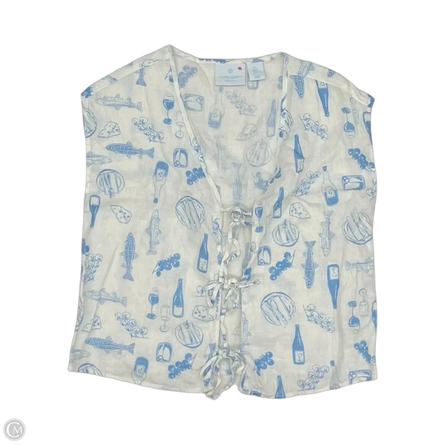 Blouse Short Sleeve By Cynthia Rowley In Blue & White, Size: S