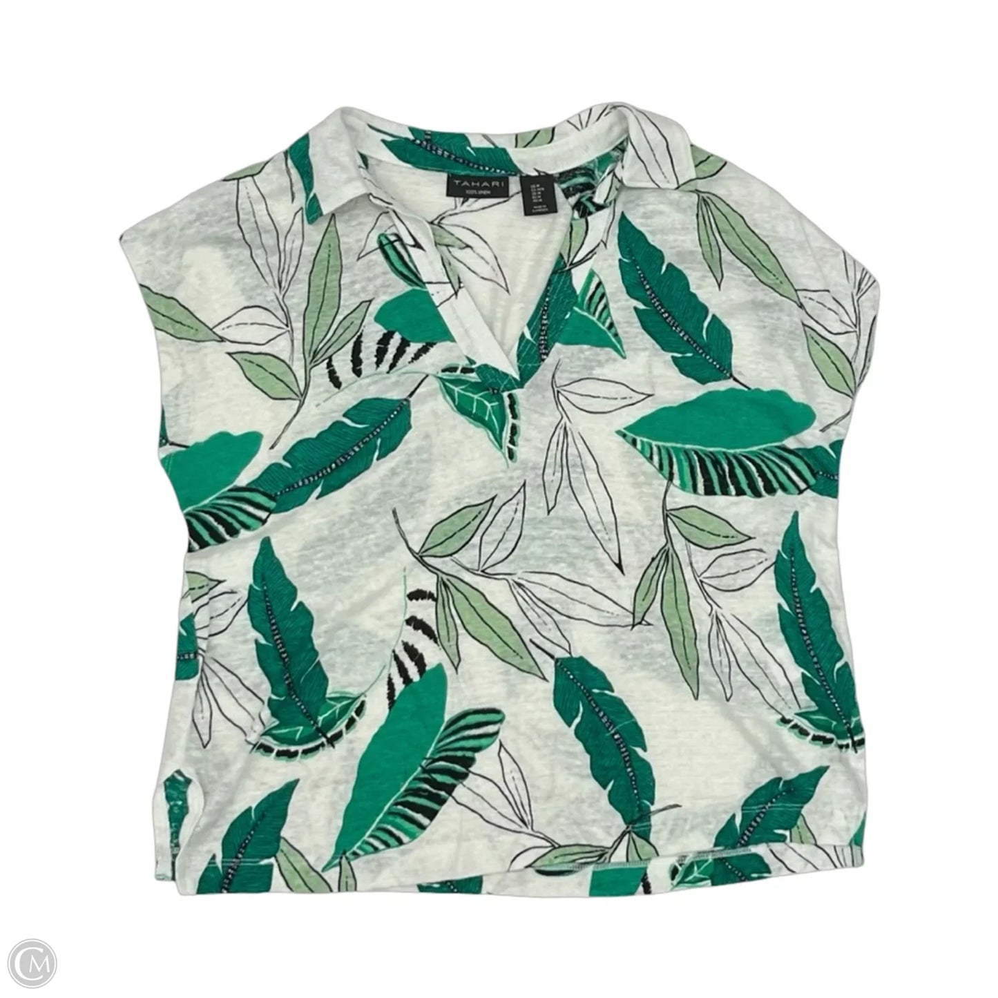 Blouse Short Sleeve By Tahari In Green & White, Size: M