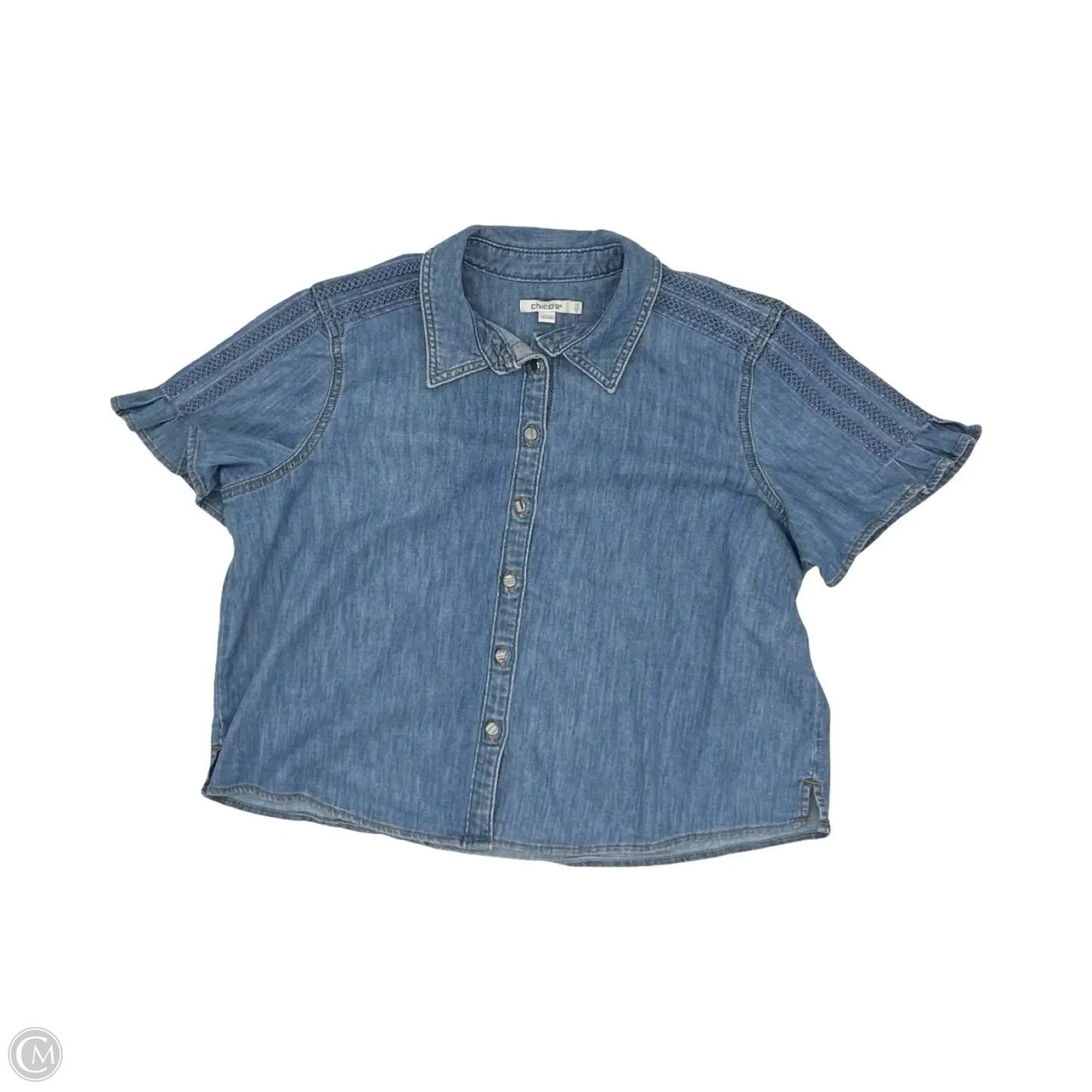 Top Short Sleeve By Chicos In Blue Denim, Size: M
