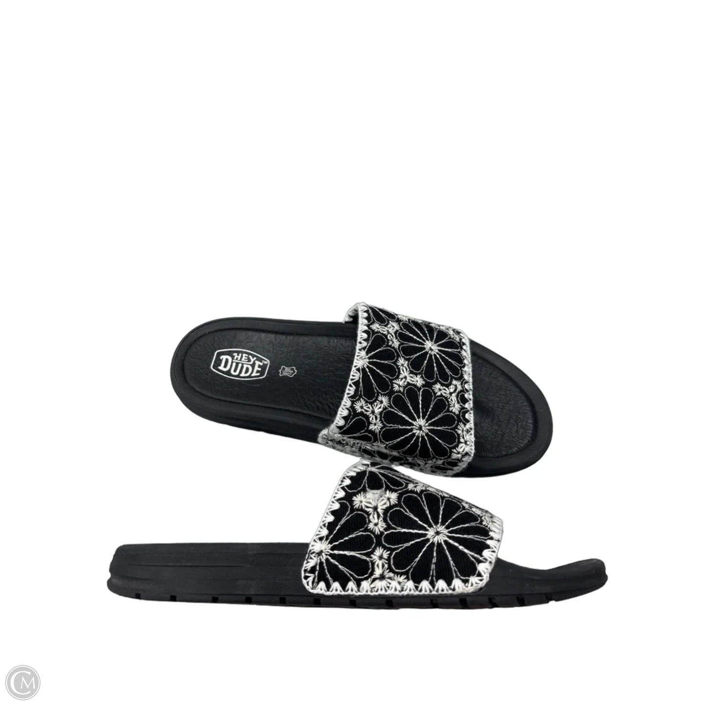 Sandals Flats By Hey Dude In Black & White, Size: 7