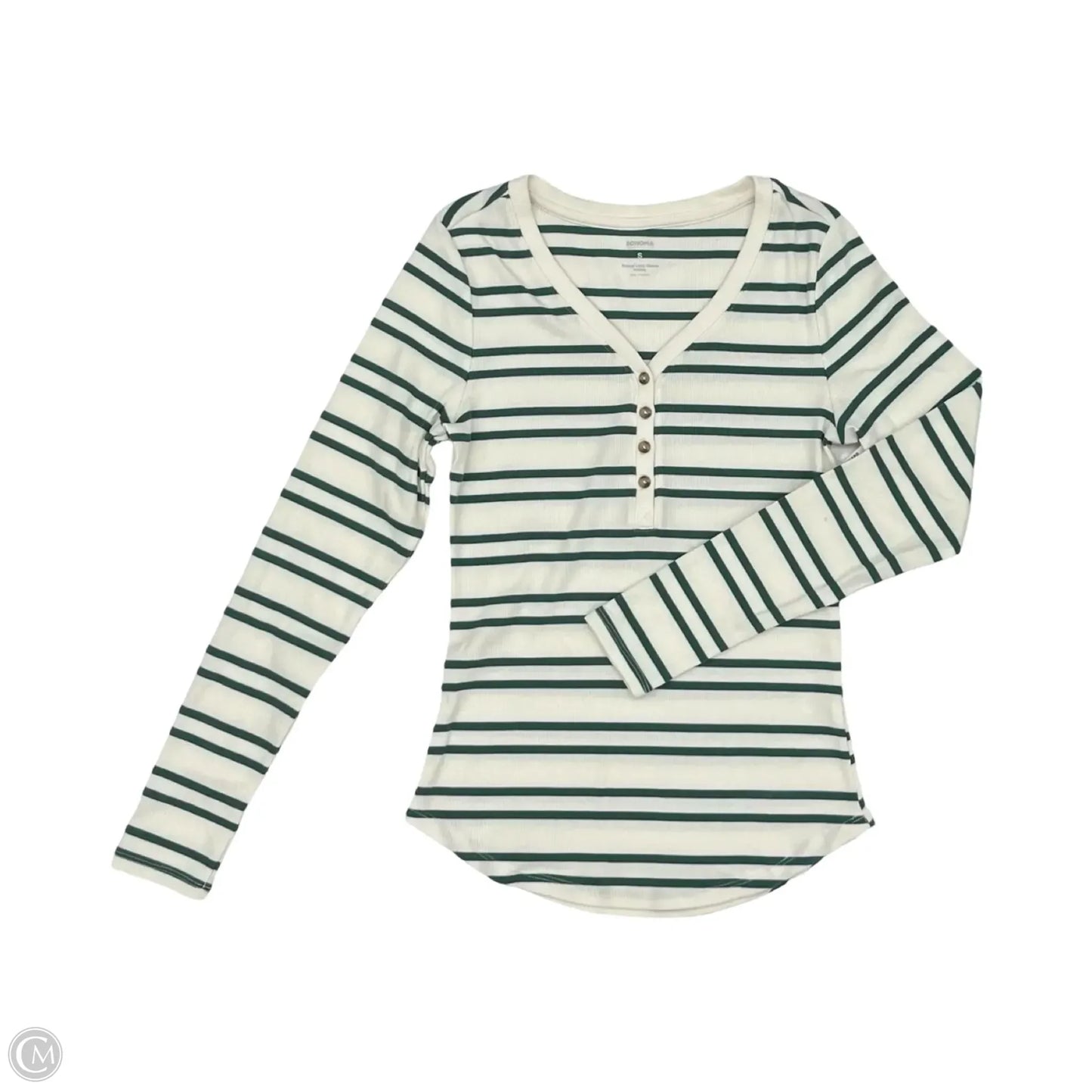 Top Long Sleeve By Sonoma In Green & White, Size: S