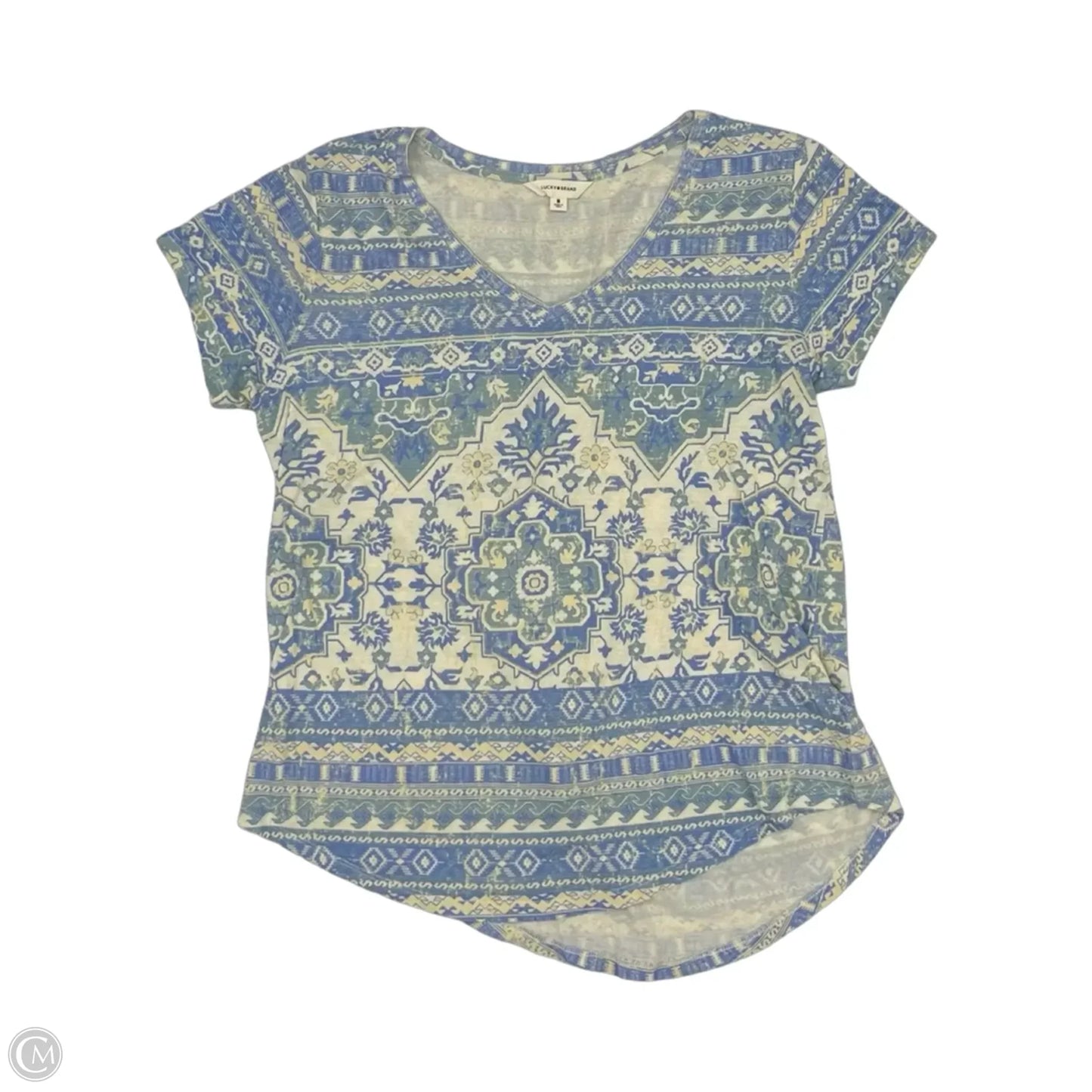 Top Short Sleeve By Lucky Brand In Blue & Cream, Size: M