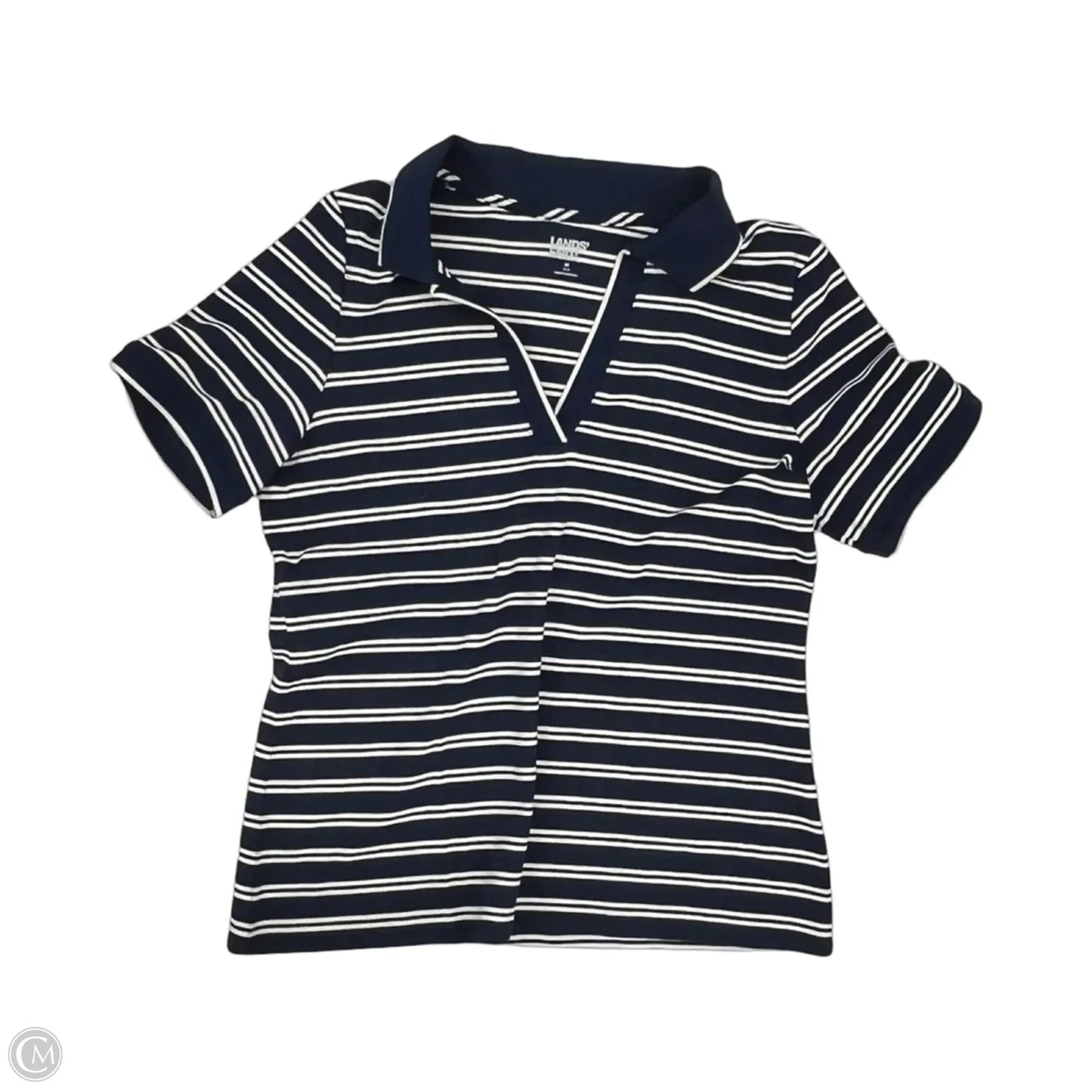 Top Short Sleeve By Lands End In Blue & Cream, Size: M
