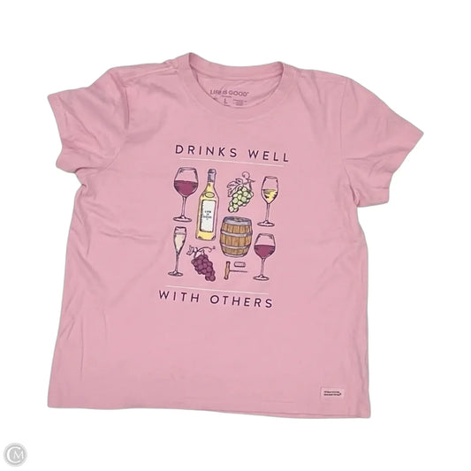 Top Short Sleeve By Life Is Good In Pink, Size: L