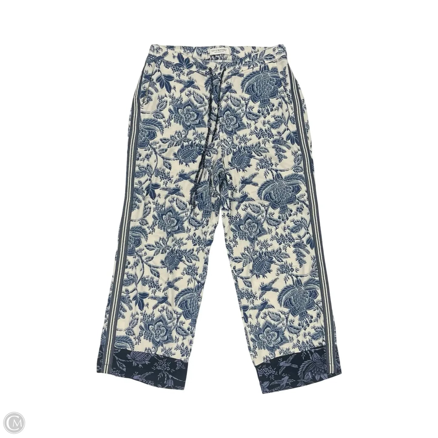 Pants Wide Leg By Liverpool In Blue & Cream, Size: S