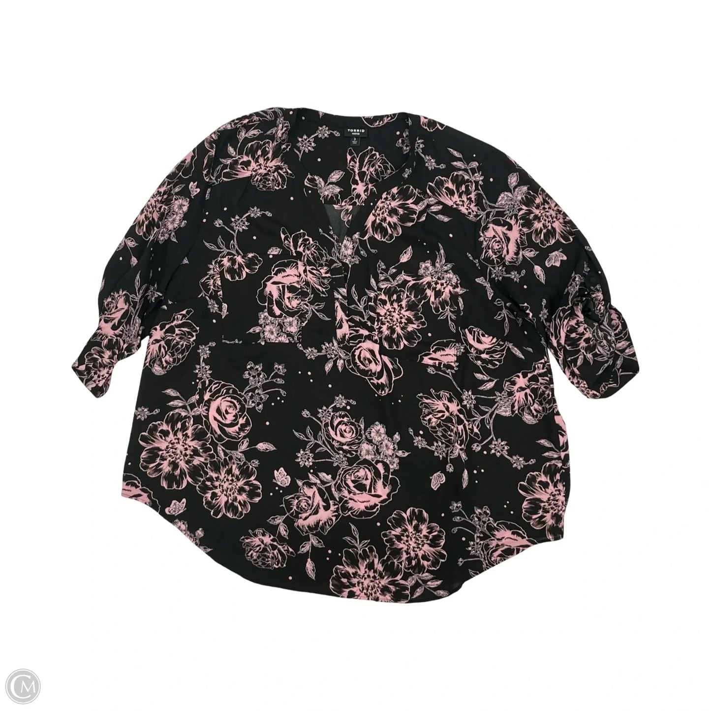 Blouse 3/4 Sleeve By Torrid In Black & Pink, Size: 3x