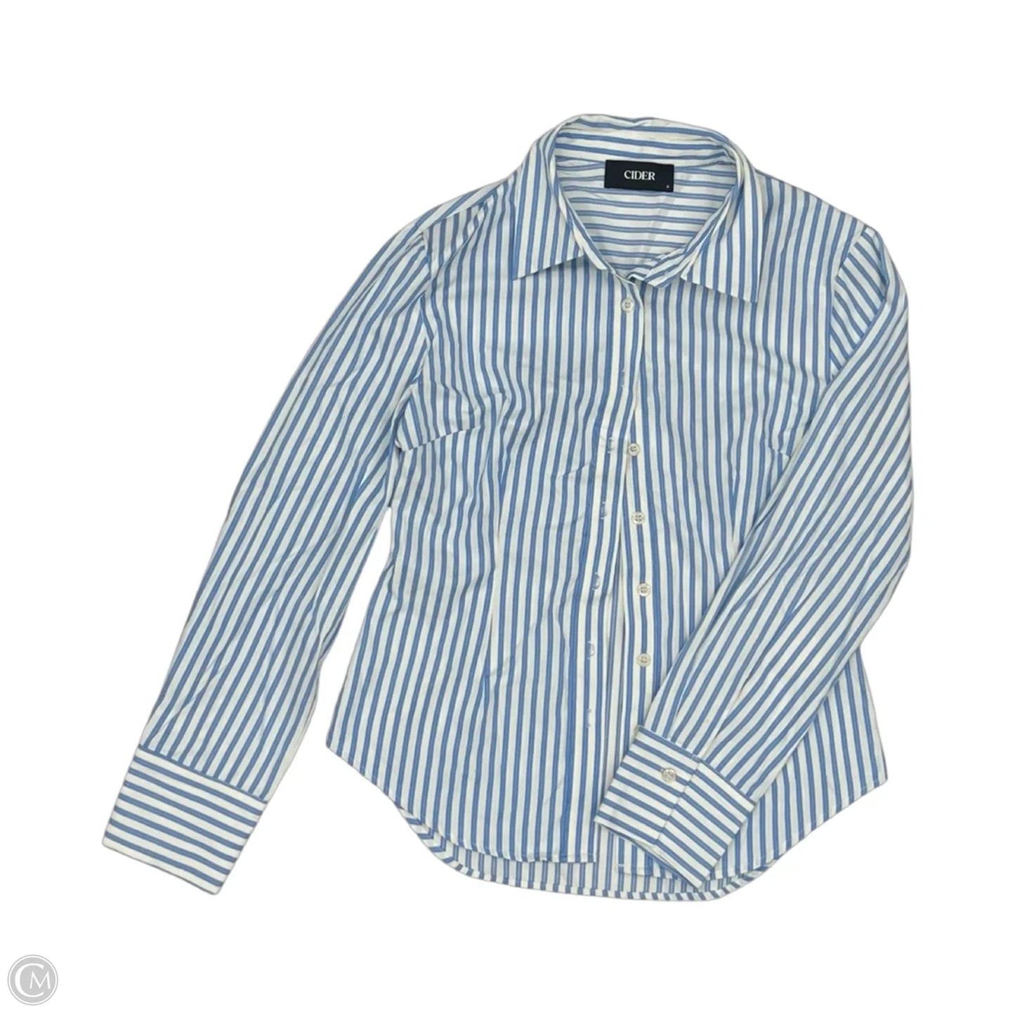 Top Long Sleeve By Cider In Blue & White, Size: S