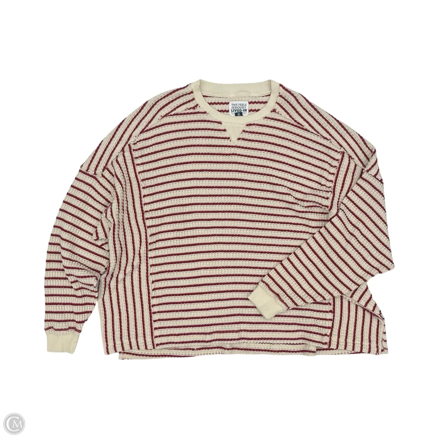Top Long Sleeve By American Eagle In Cream & Red, Size: M