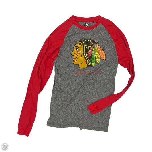 Athletic Top Long Sleeve Collar By Nhl In Grey & Red, Size: M