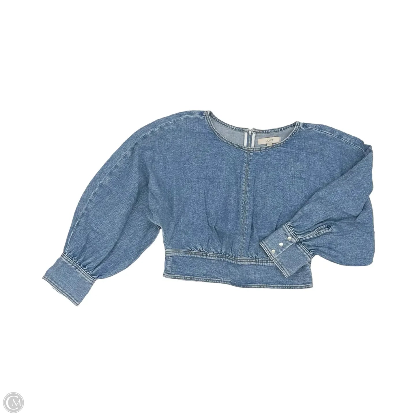 Blouse Long Sleeve By Loft In Blue Denim, Size: 12