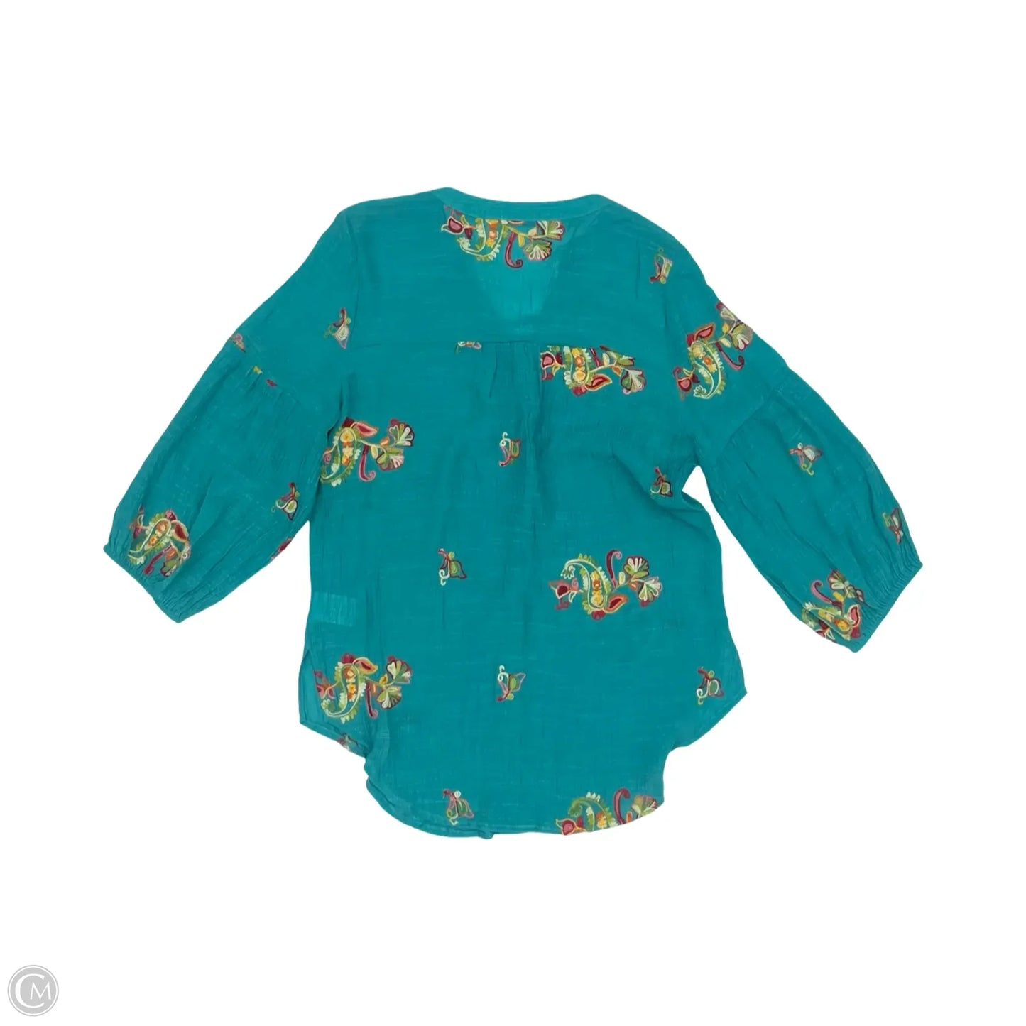 Blouse Long Sleeve By Figuero & Flower In Teal, Size: L