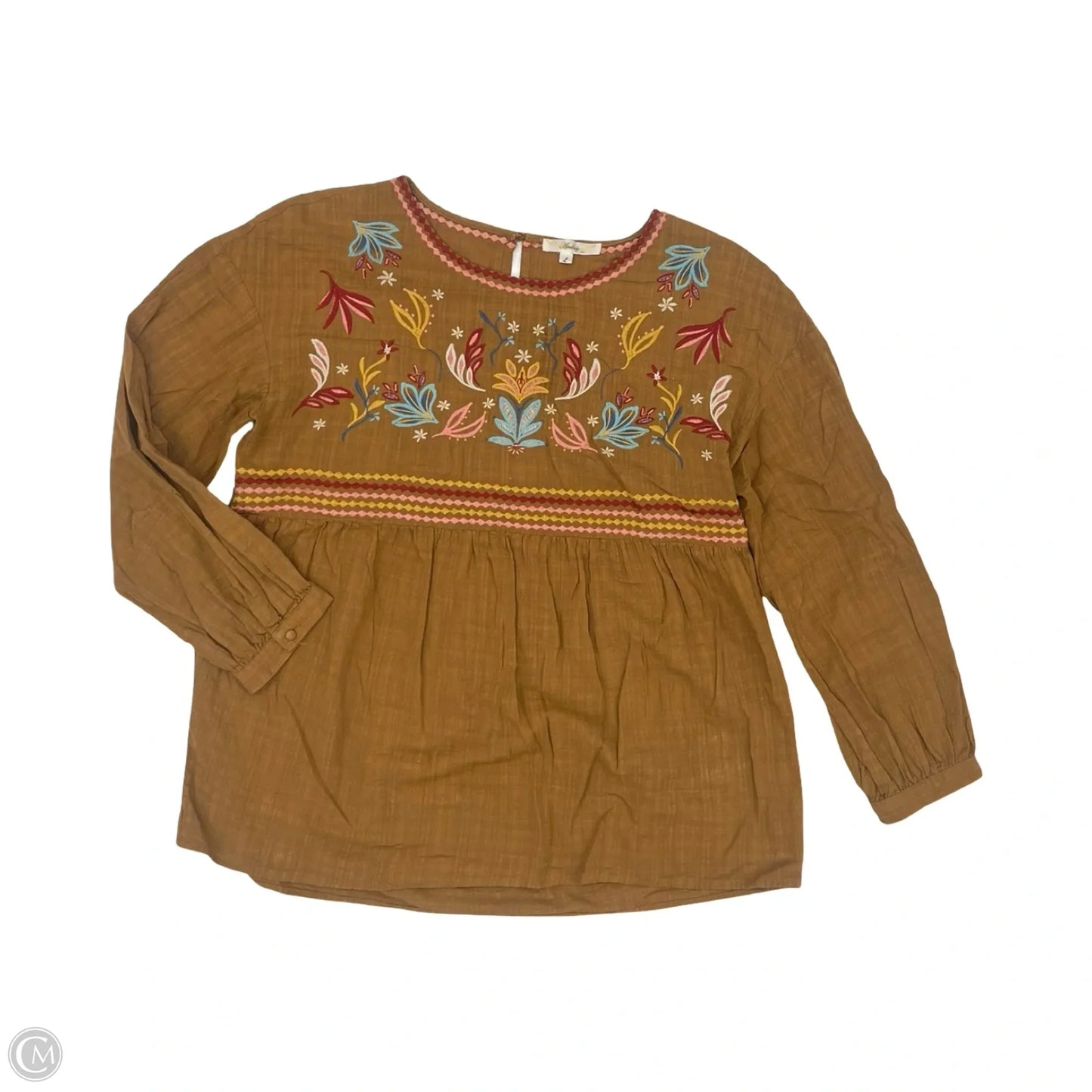 Top Long Sleeve By Andree By Unit In Brown, Size: L