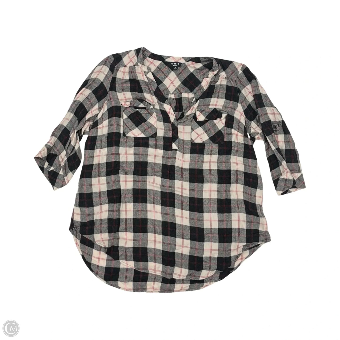 Top 3/4 Sleeve By Torrid In Black & White, Size: 1x