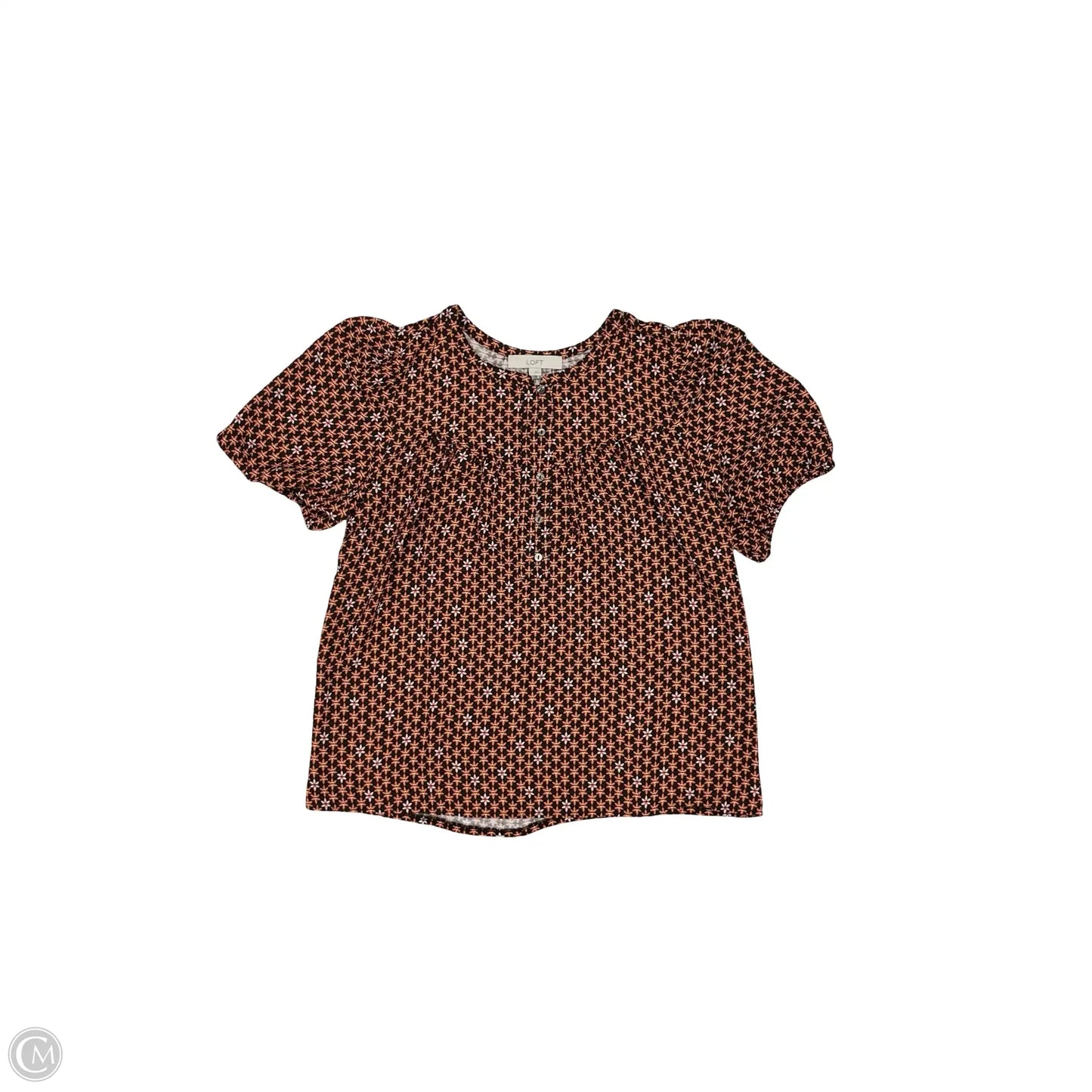 Blouse Short Sleeve By Loft In Black & Orange, Size: L