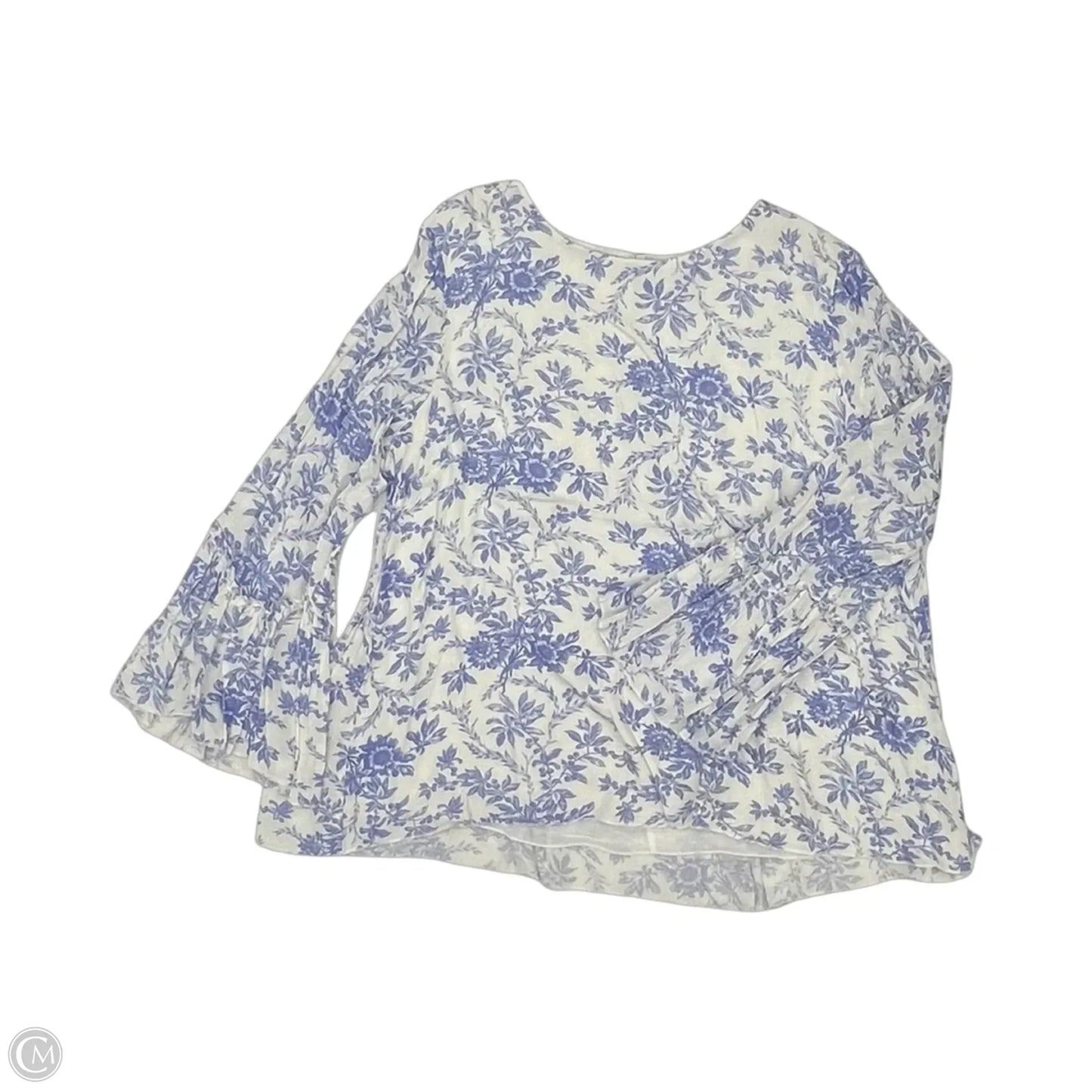 Blouse Long Sleeve By April Carnell In Blue & White, Size: Xl