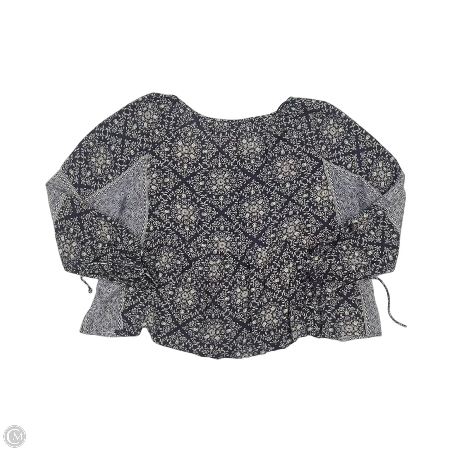 Blouse Long Sleeve By Zara In Blue & Cream, Size: L