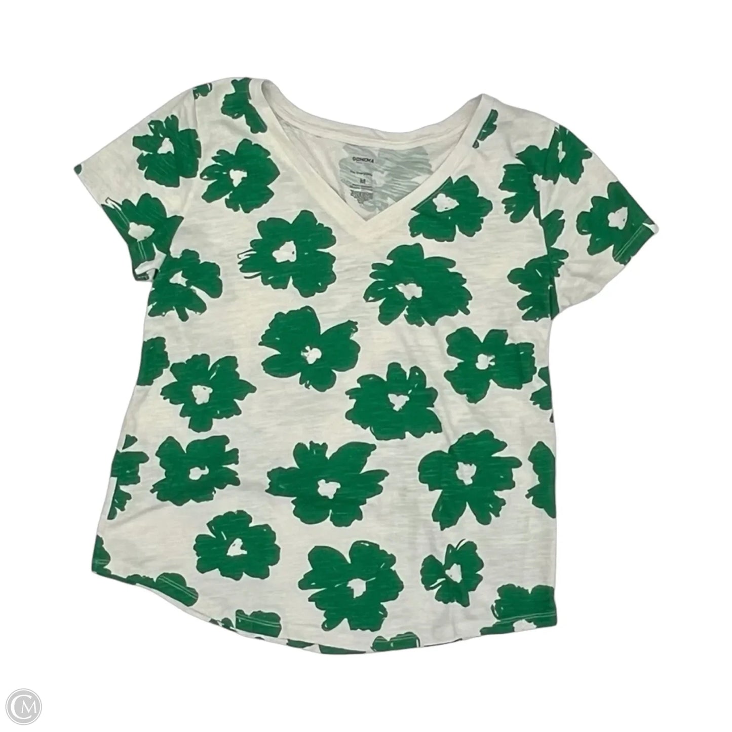 Top Short Sleeve By Sonoma In Cream & Green, Size: M