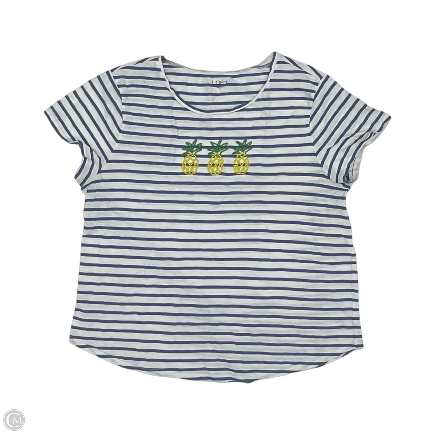 Top Short Sleeve By Loft In Blue & White, Size: Xl