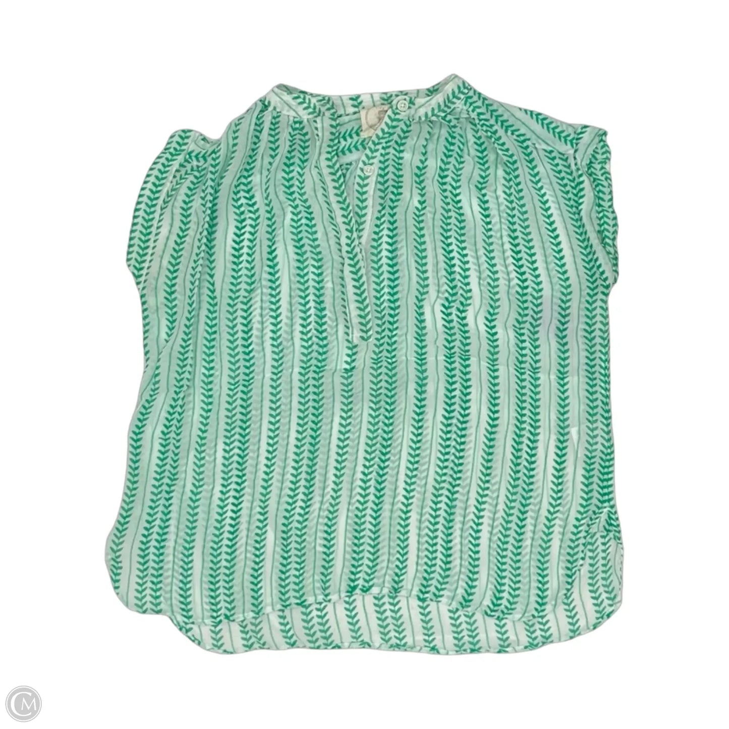 Blouse Short Sleeve By Clothes Mentor In Green & White, Size: Os