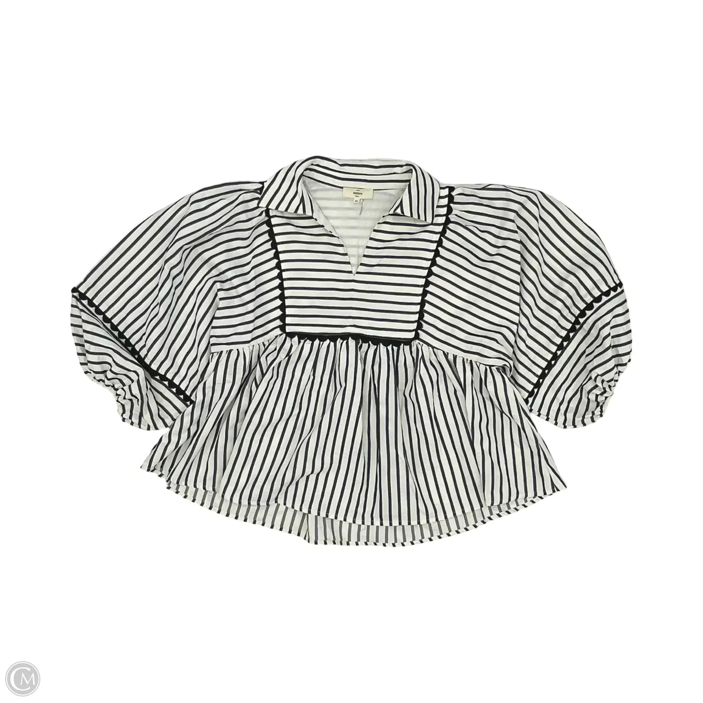 Blouse 3/4 Sleeve By Entro In Blue & Cream, Size: M