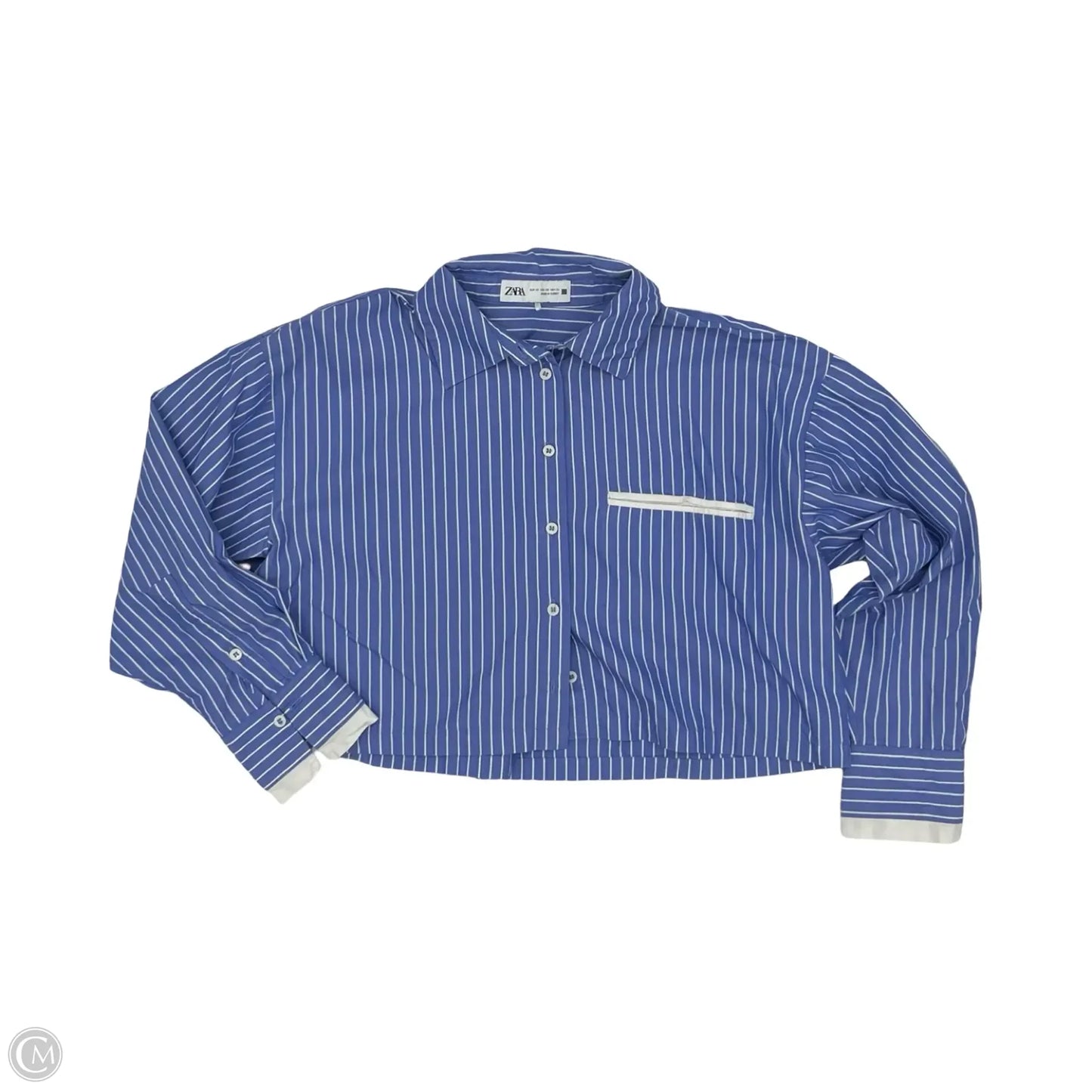 Blouse Long Sleeve By Zara In Blue & White, Size: Xs