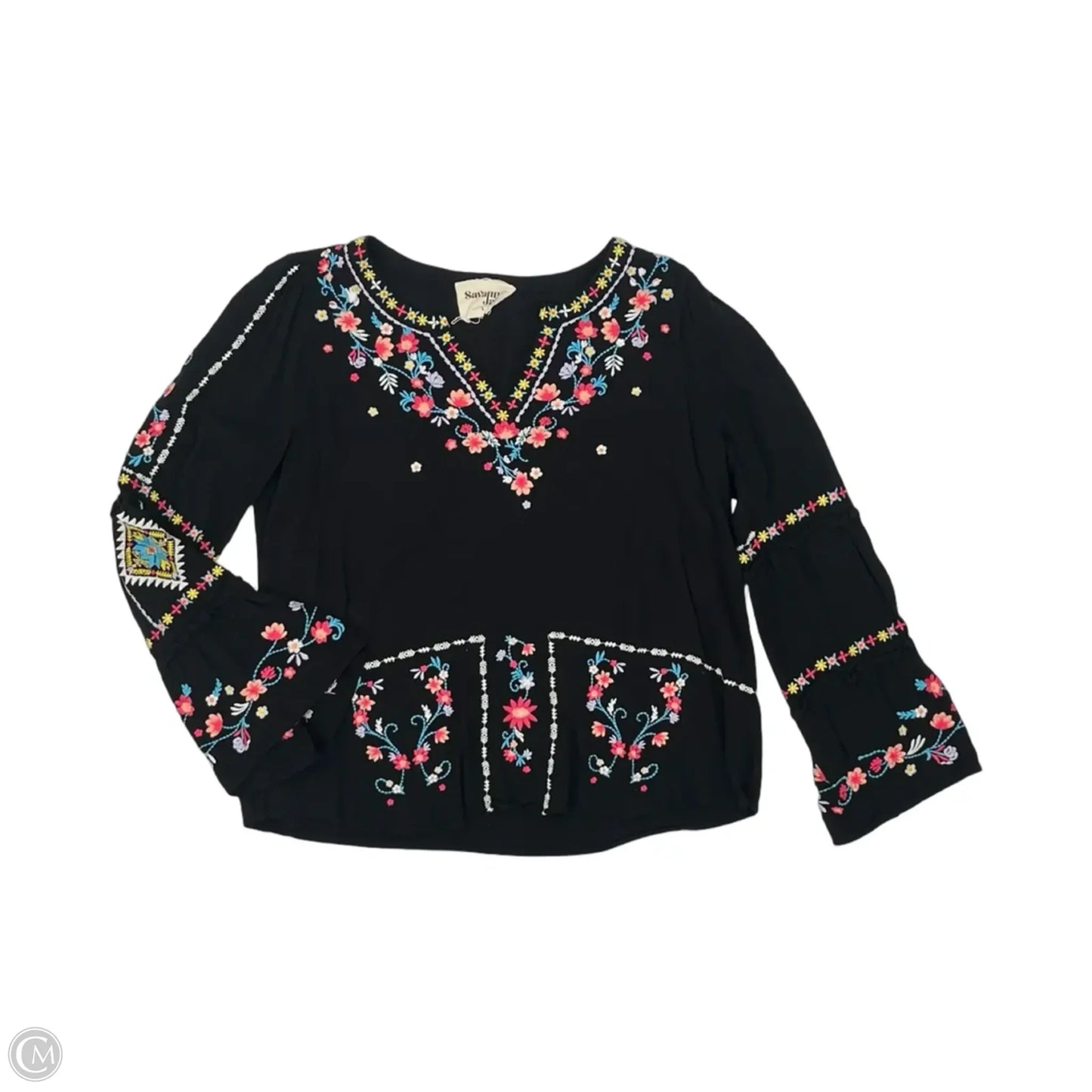Blouse Long Sleeve By Savanna Jane In Black, Size: L