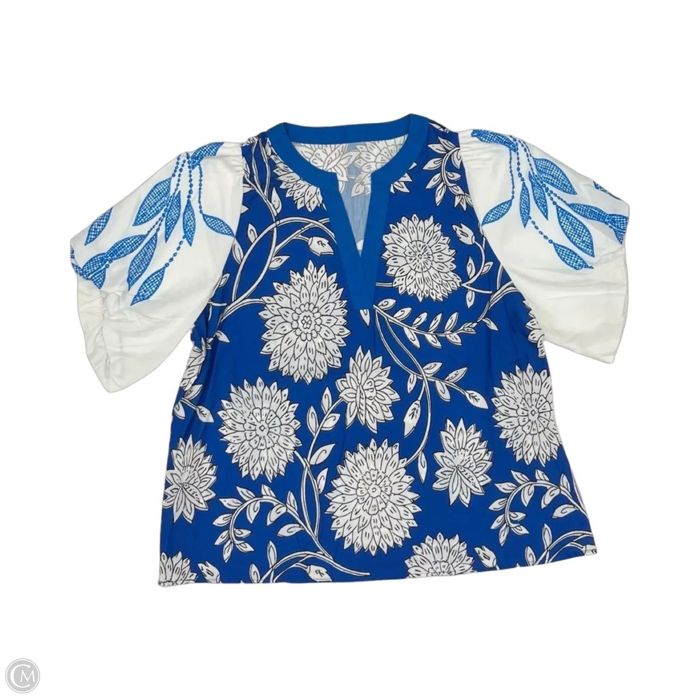 Blouse Short Sleeve By Cmf In Blue & White, Size: 2x