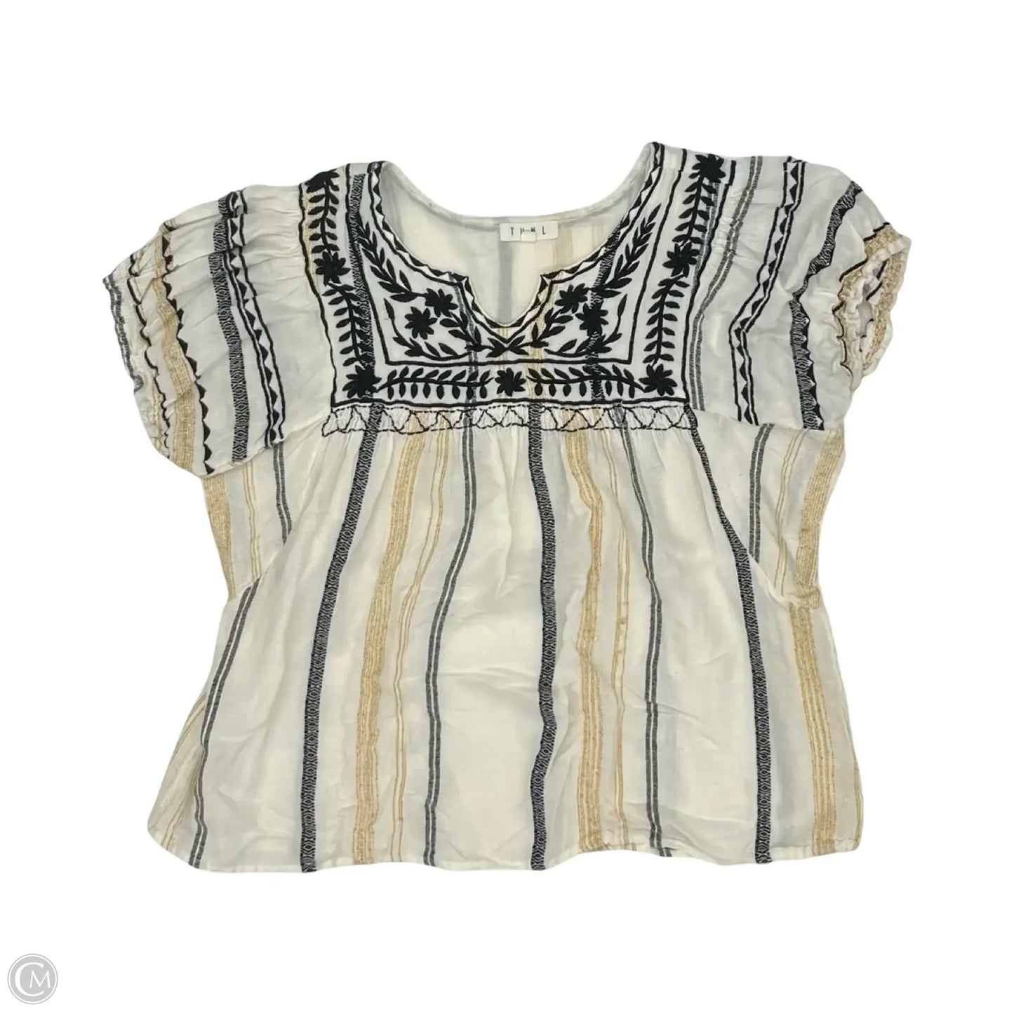 Blouse Short Sleeve By Thml In Black & Cream, Size: L