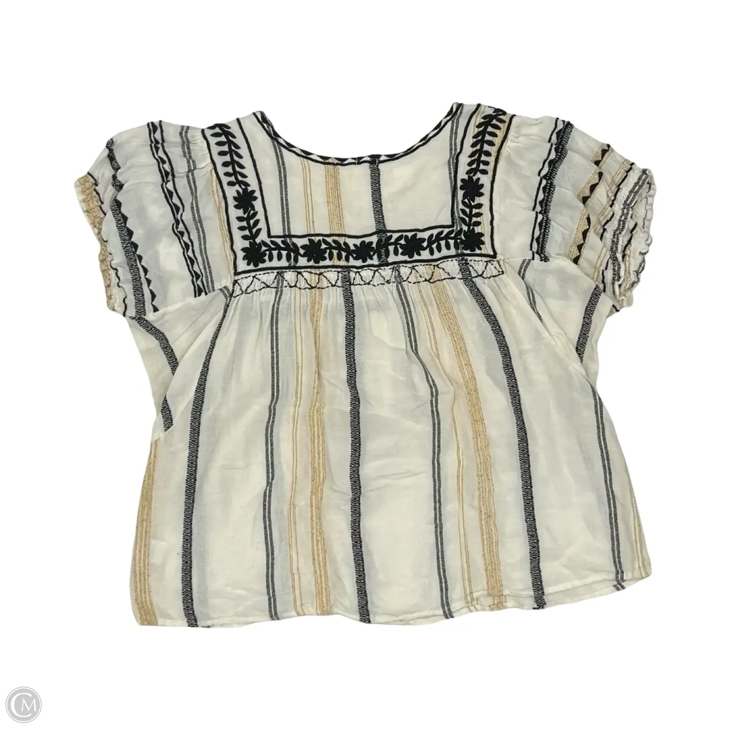 Blouse Short Sleeve By Thml In Black & Cream, Size: L