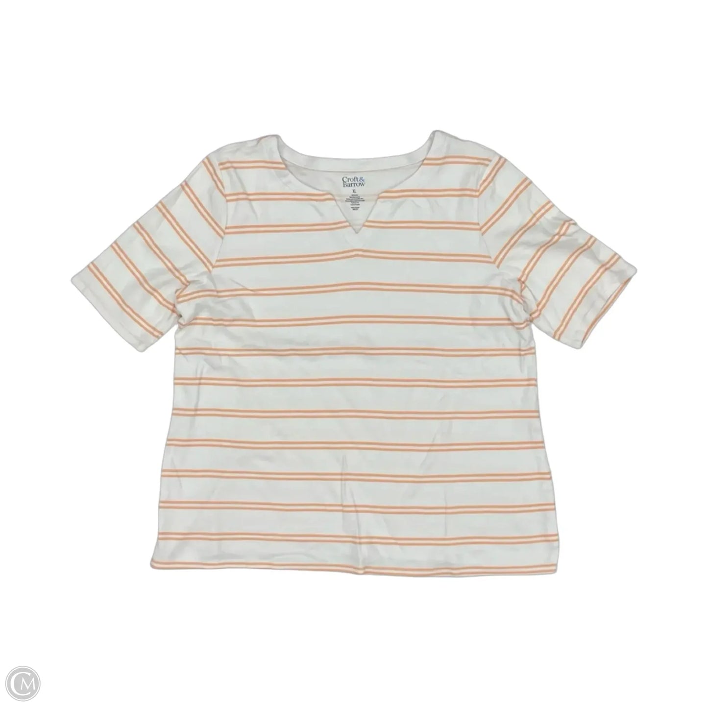 Top Short Sleeve By Croft And Barrow In Pink & White, Size: Xl