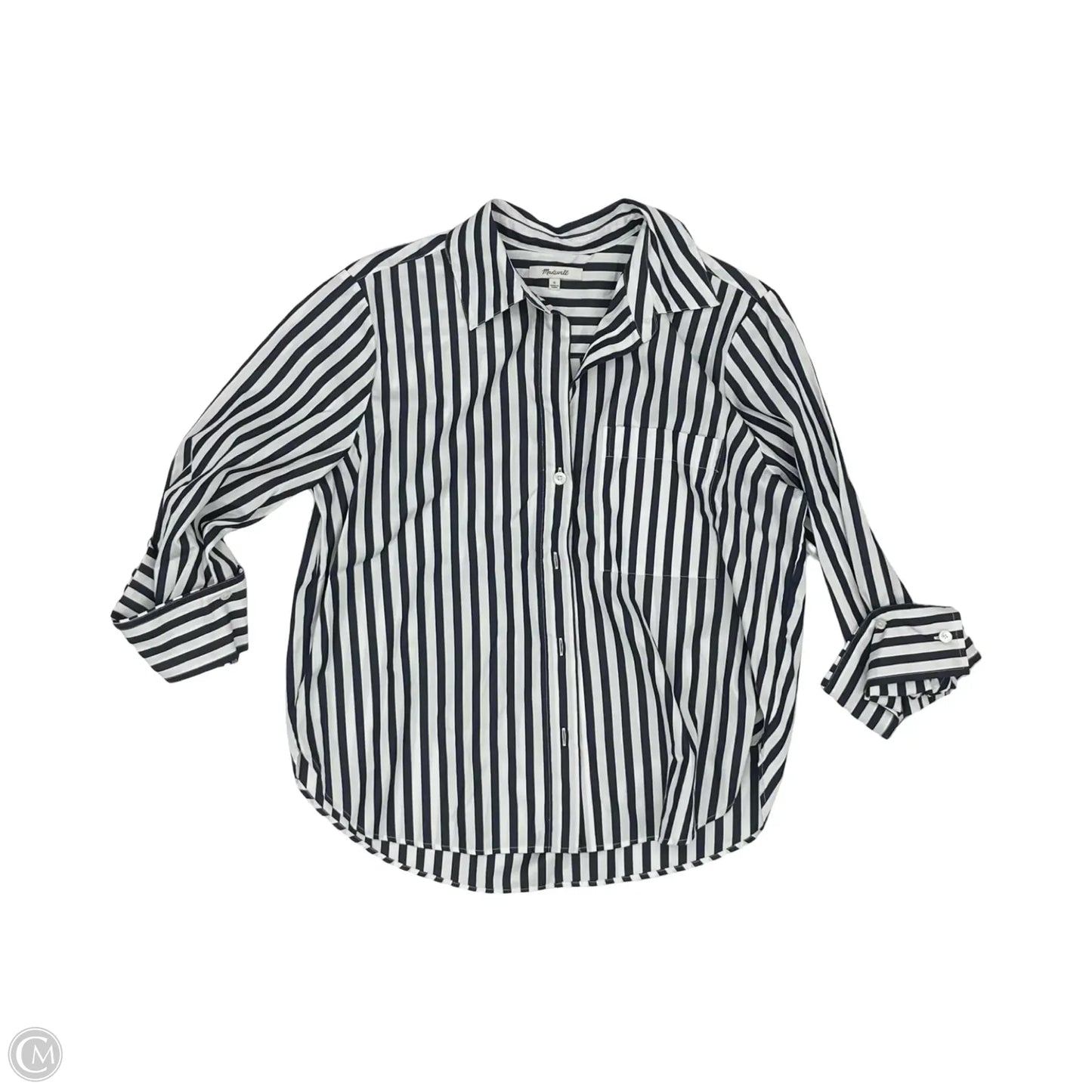 Blouse Long Sleeve By Madewell In Blue & White, Size: S