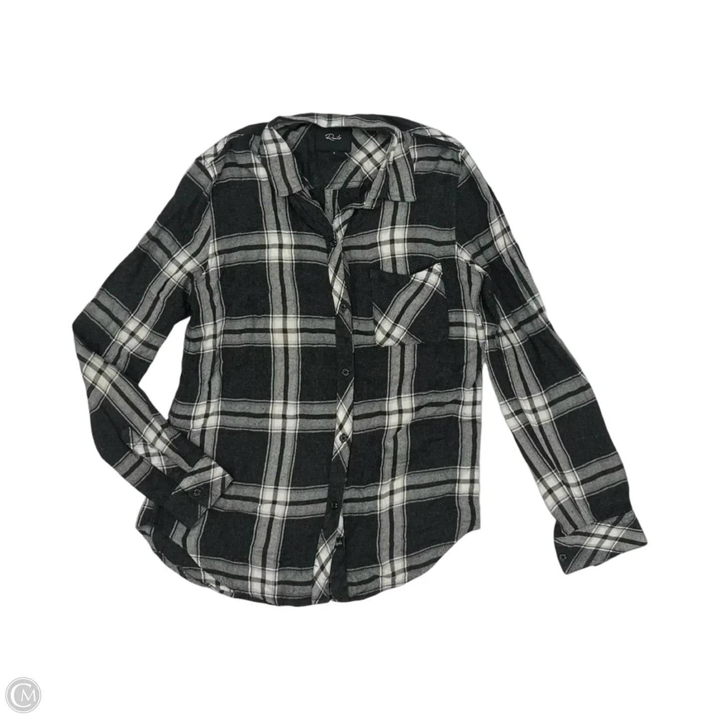 Blouse Long Sleeve By Rails In Grey & White, Size: S