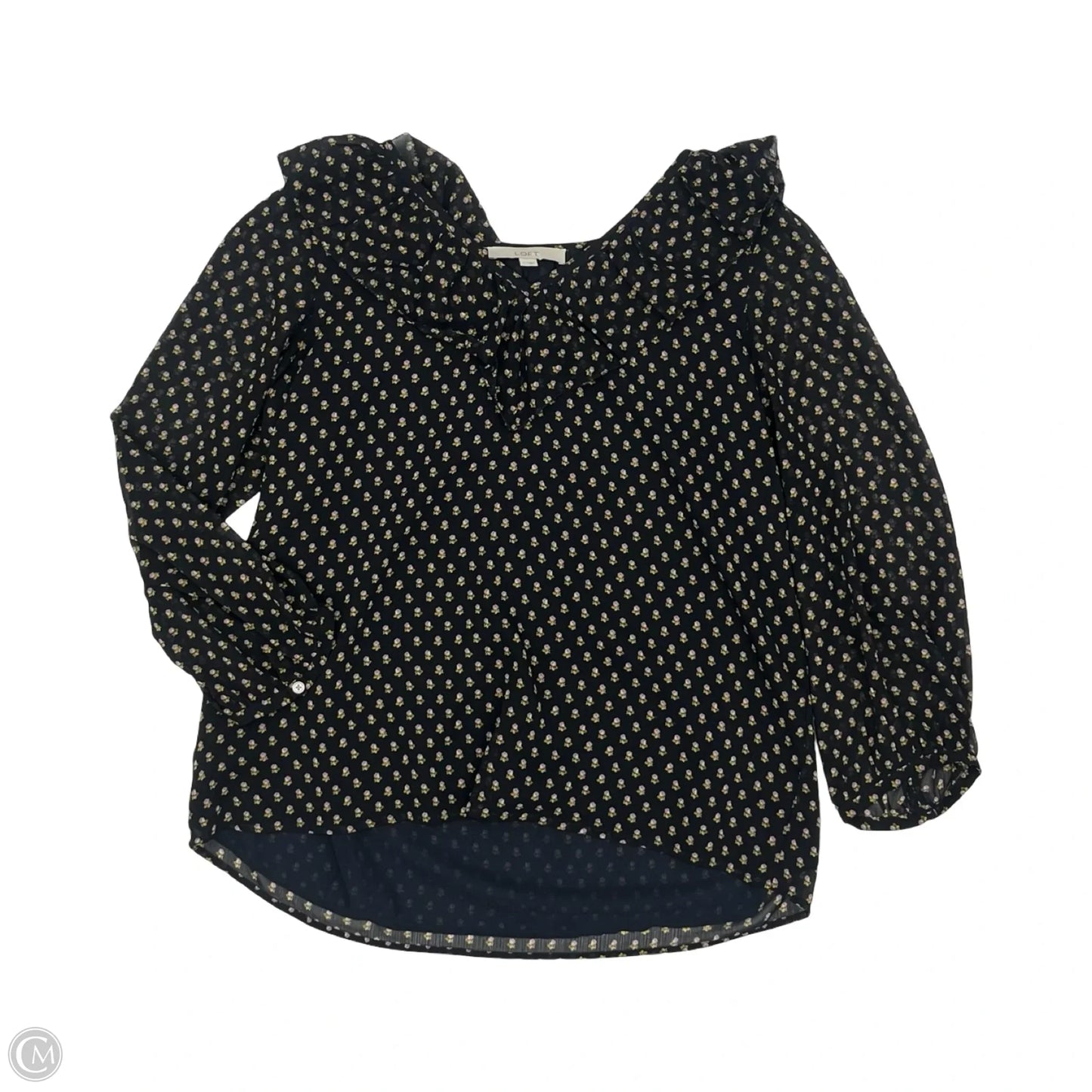 Blouse Long Sleeve By Loft In Black & Pink, Size: L