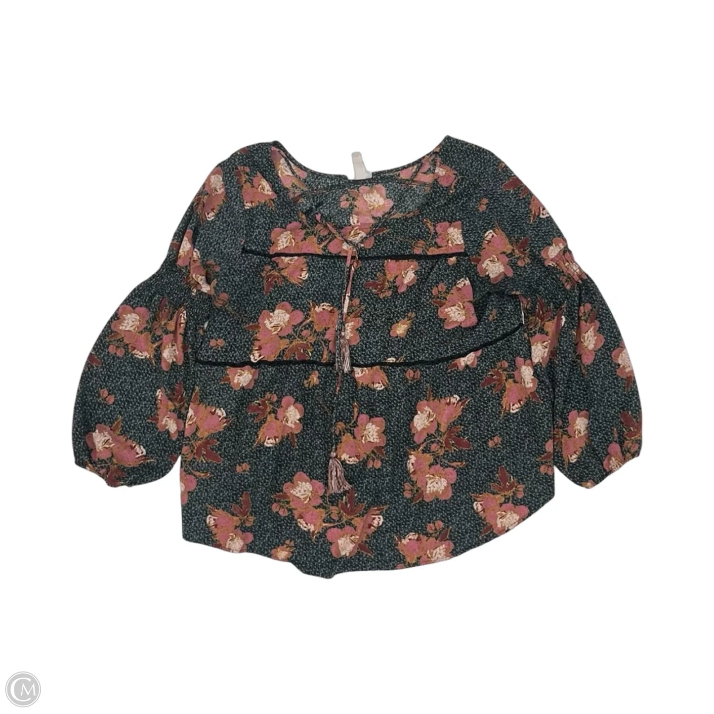 Blouse Long Sleeve By Knox Rose In Black & Pink, Size: Xxl
