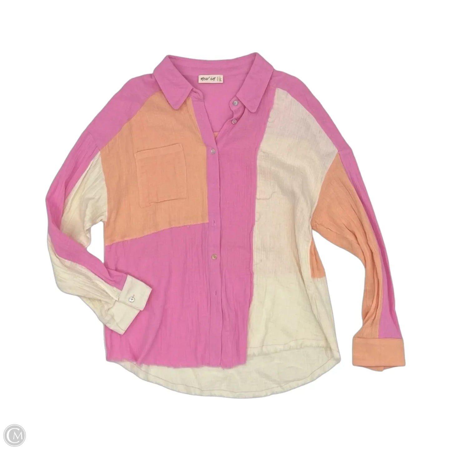 Blouse Long Sleeve By New In In Cream & Pink, Size: L