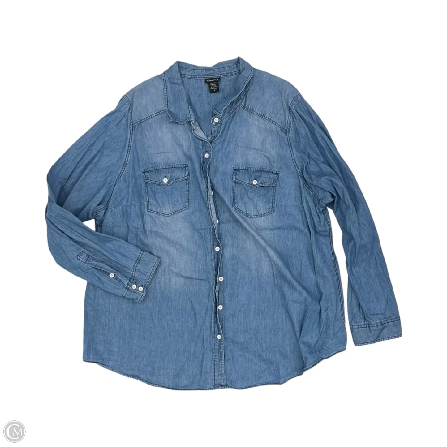 Blouse Long Sleeve By Torrid In Blue Denim, Size: 3x