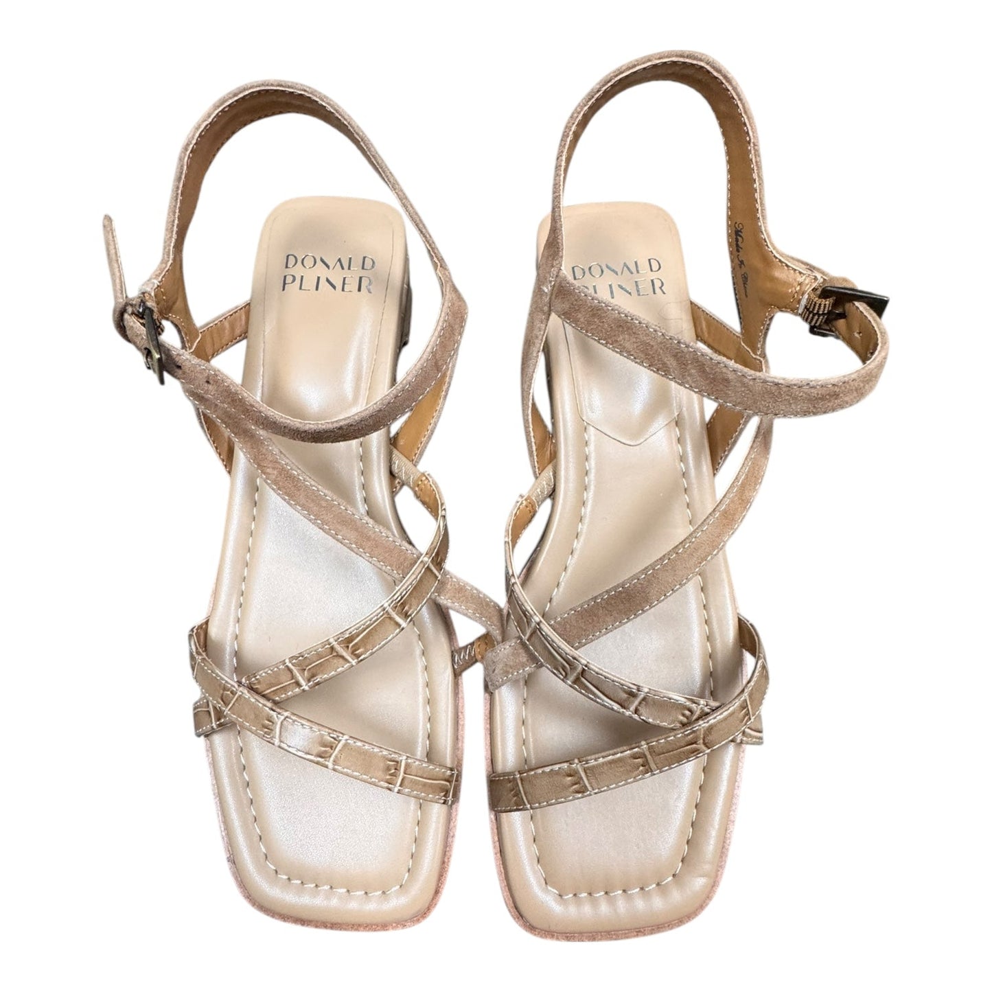Sandals Heels Block By Donald Pliner In Tan, Size:7